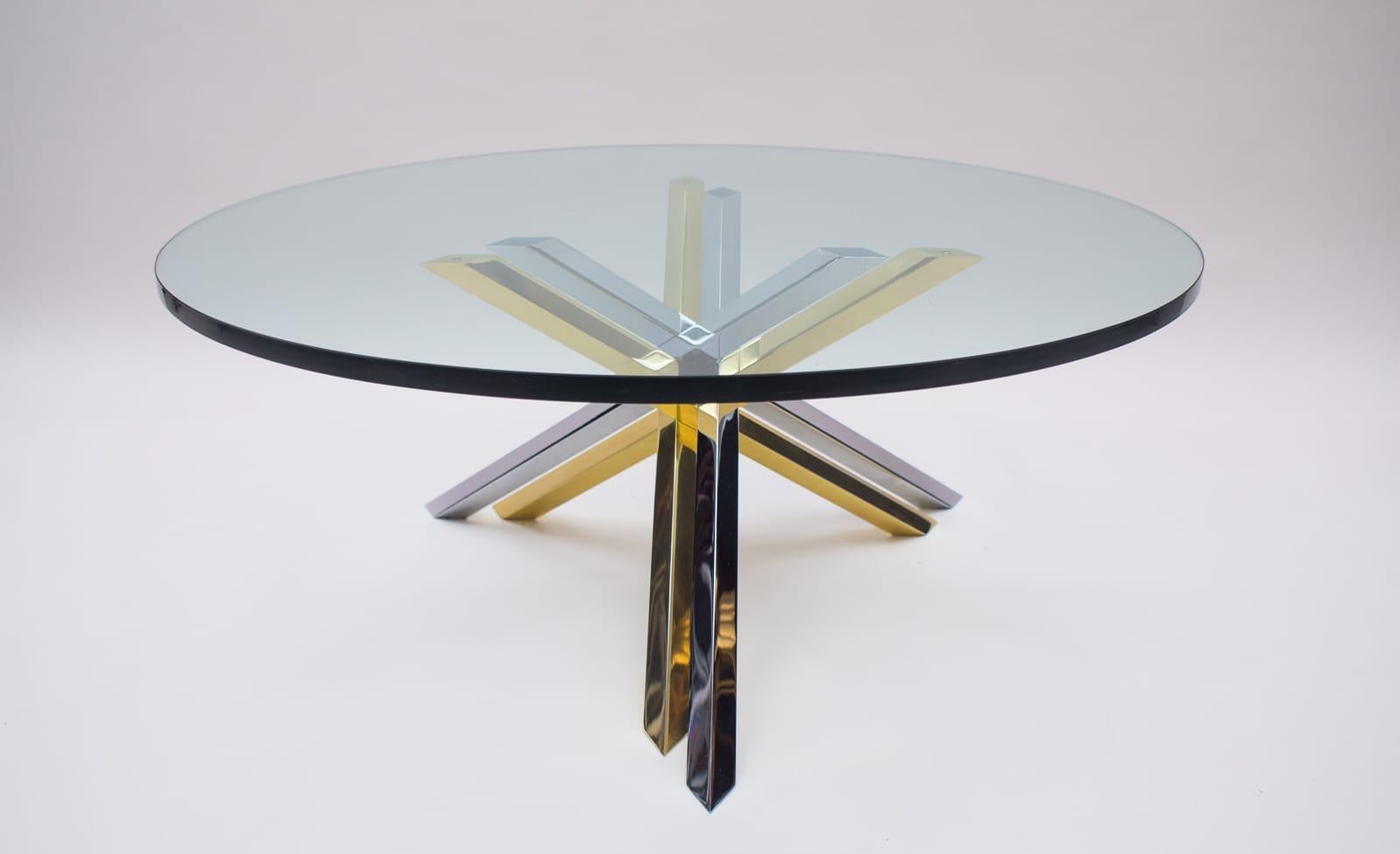 Bicolor Massive Brass and Chrome Coffee Table by Romeo Rega, 1970s For Sale 2