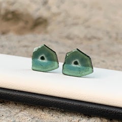 Bicolor Natural Blue Green Tourmaline Slices Pair Gemstone for Earrings Jewelry