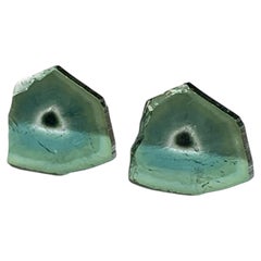 Bicolor Natural Blue Green Tourmaline Slices Pair Gemstone for Earrings Jewelry