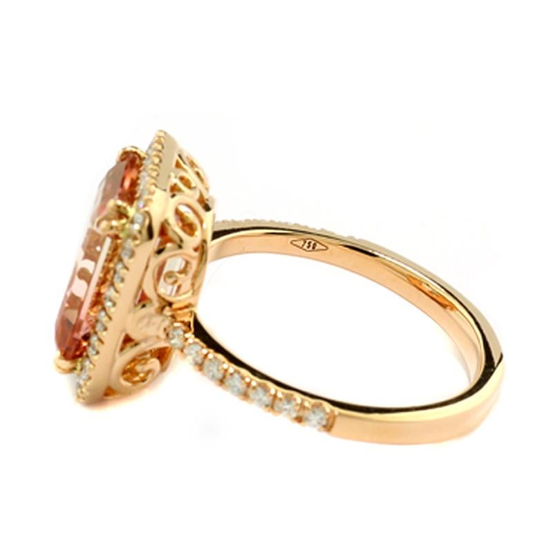 Octagon Cut Bicolor natural Tourmaline & Diamonds 5.62 ct Ring 18Kt Pink Gold unique piece For Sale