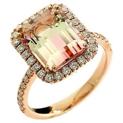 Bicolor natural Tourmaline & Diamonds 5.62 ct Ring 18Kt Pink Gold unique piece