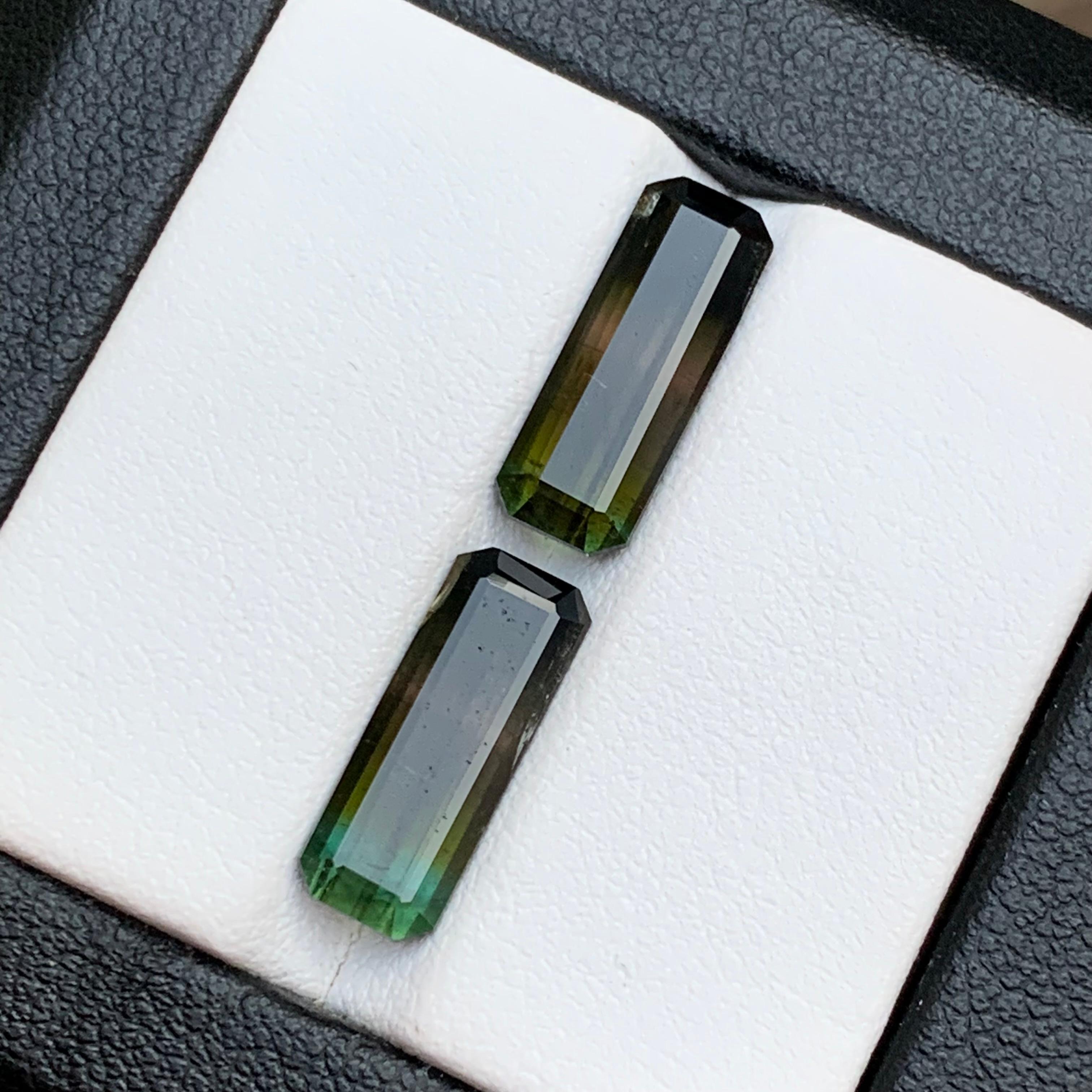 Bicolor Natural Tourmaline Earrings Loose Gemstone Pair 6.30Ct Emerald Cut-Jewel For Sale 5