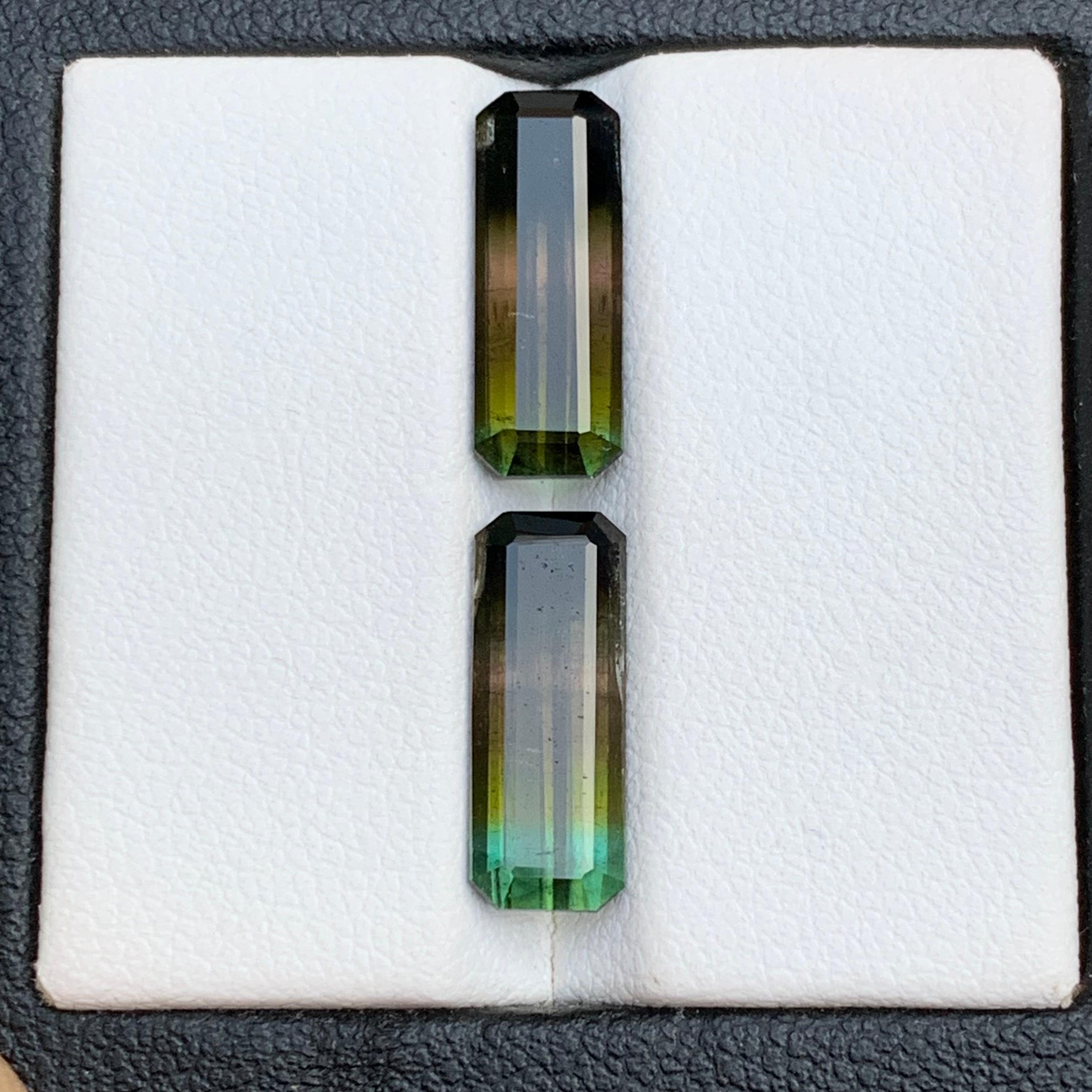 Bicolor Natural Tourmaline Earrings Loose Gemstone Pair 6.30Ct Emerald Cut-Jewel For Sale 6