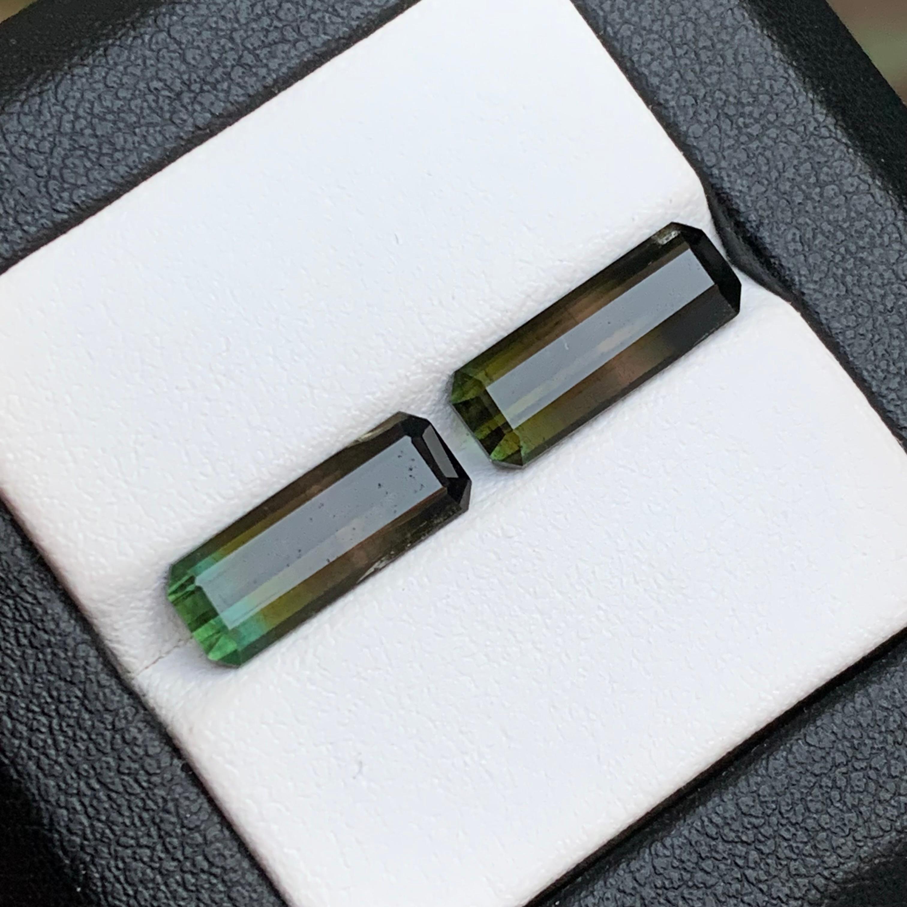 Bicolor Natural Tourmaline Earrings Loose Gemstone Pair 6.30Ct Emerald Cut-Jewel For Sale 7