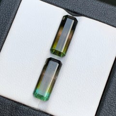 Bicolor Natural Tourmaline Earrings Loose Gemstone Pair 6.30Ct Emerald Cut-Jewel