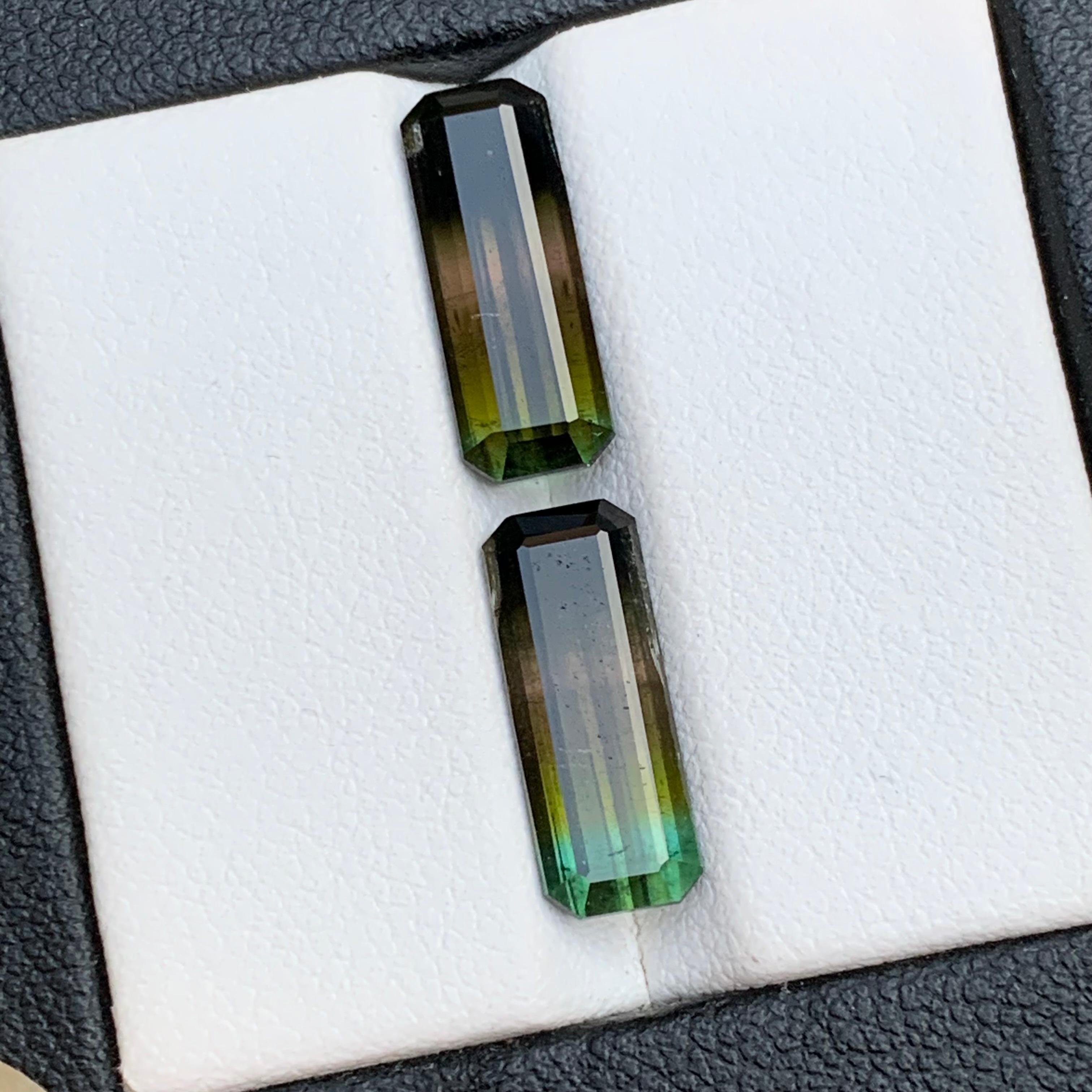 Contemporary Bicolor Natural Tourmaline Earrings Loose Gemstone Pair 6.30Ct Emerald Cut-Jewel For Sale