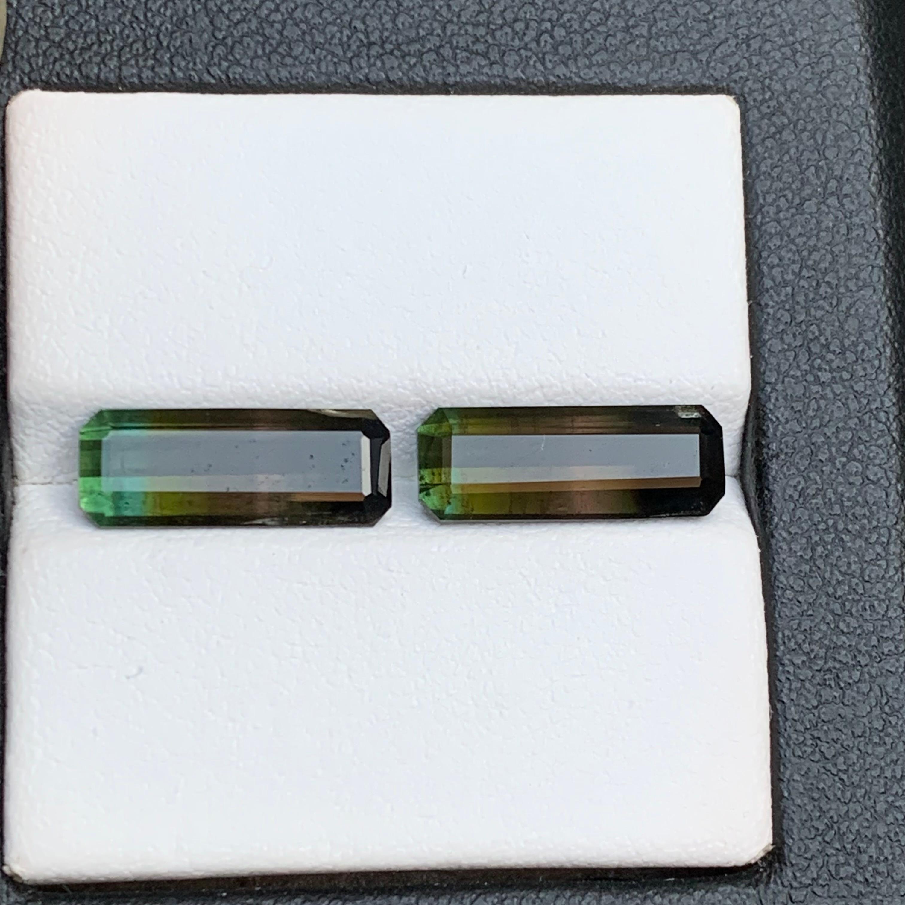 Bicolor Natural Tourmaline Earrings Loose Gemstone Pair 6.30Ct Emerald Cut-Jewel In New Condition For Sale In Peshawar, PK