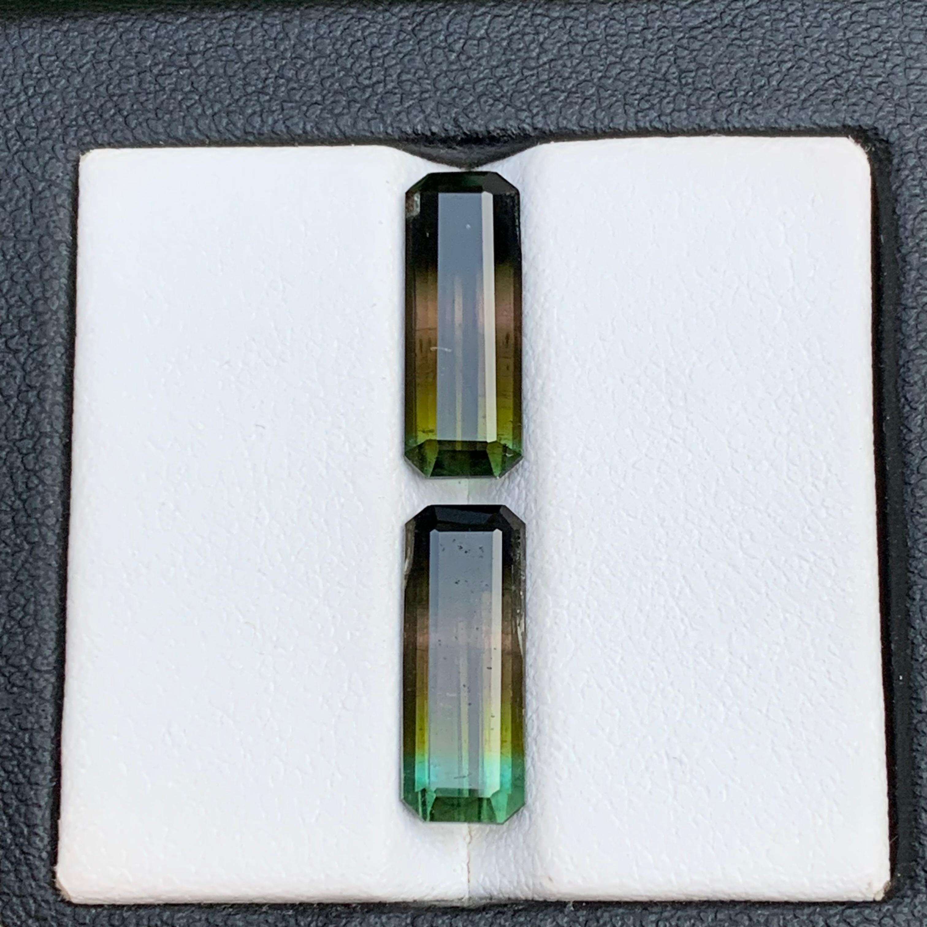 Bicolor Natural Tourmaline Earrings Loose Gemstone Pair 6.30Ct Emerald Cut-Jewel For Sale 1