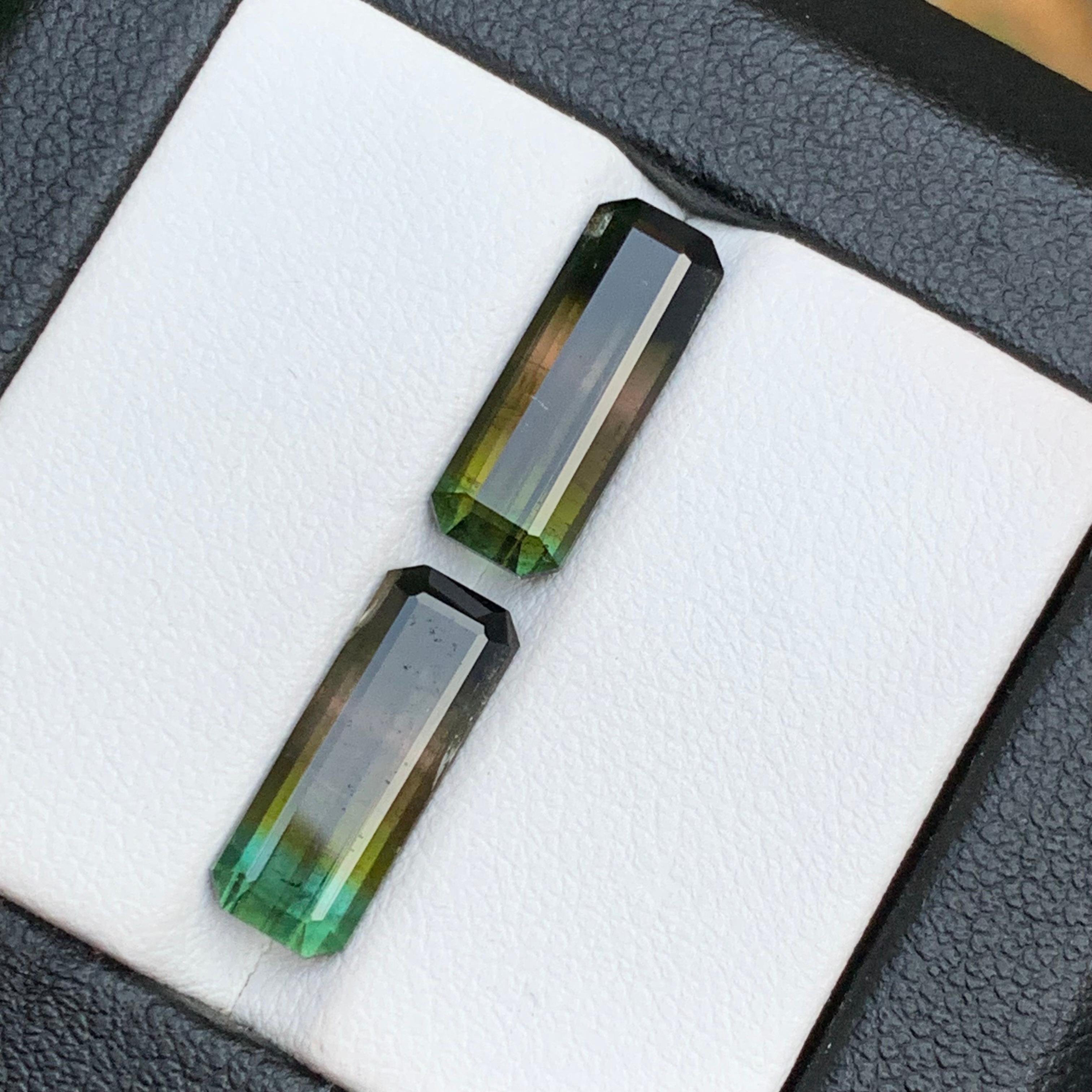 Bicolor Natural Tourmaline Earrings Loose Gemstone Pair 6.30Ct Emerald Cut-Jewel For Sale 2