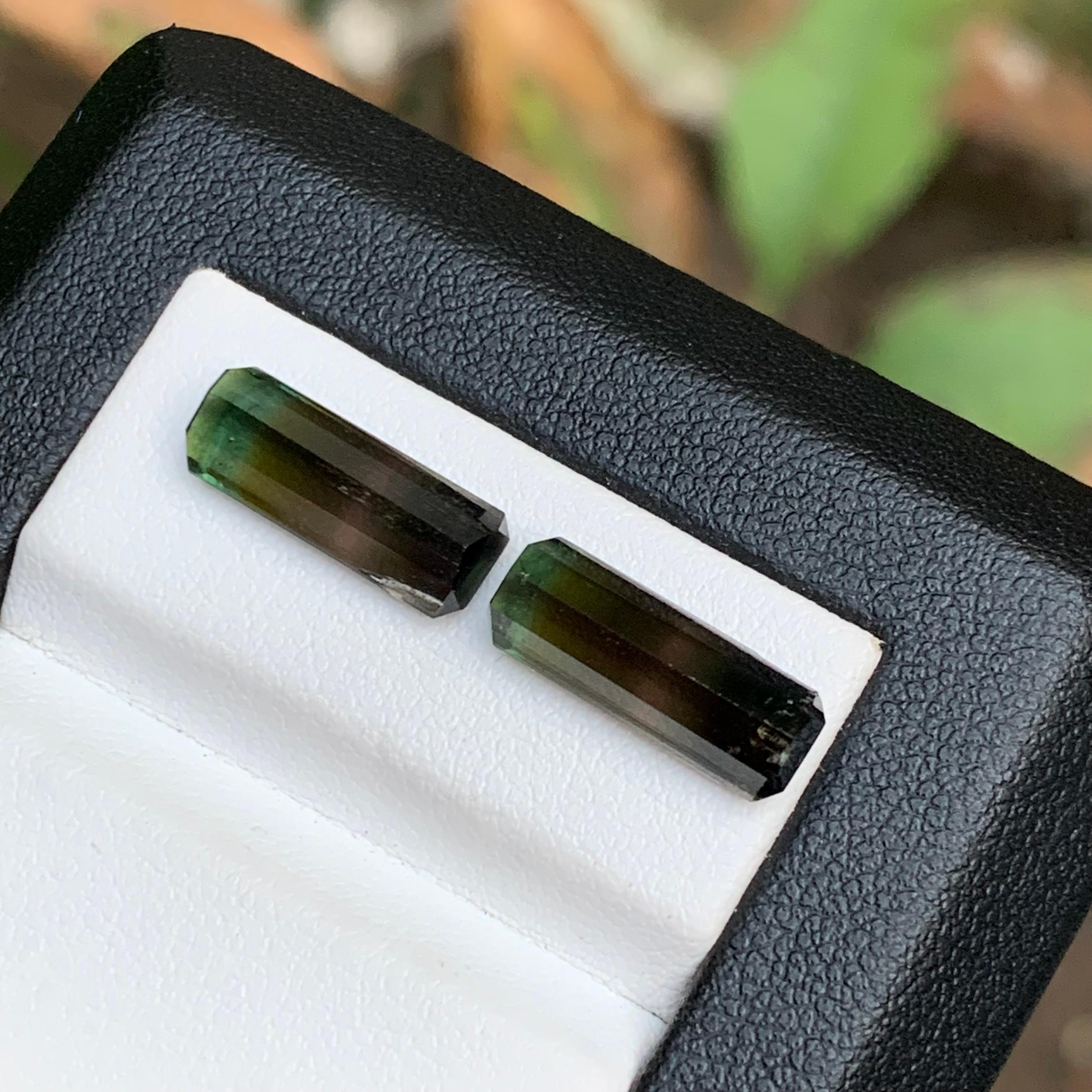 Bicolor Natural Tourmaline Earrings Loose Gemstone Pair 6.30Ct Emerald Cut-Jewel For Sale 3