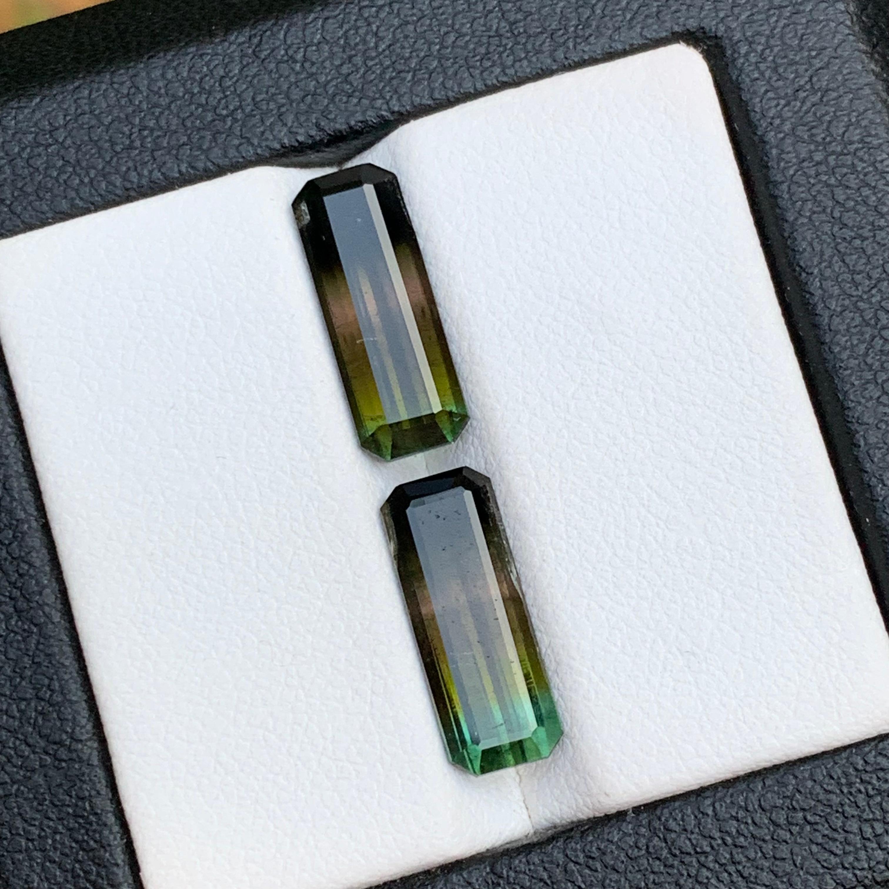 Bicolor Natural Tourmaline Earrings Loose Gemstone Pair 6.30Ct Emerald Cut-Jewel For Sale 4
