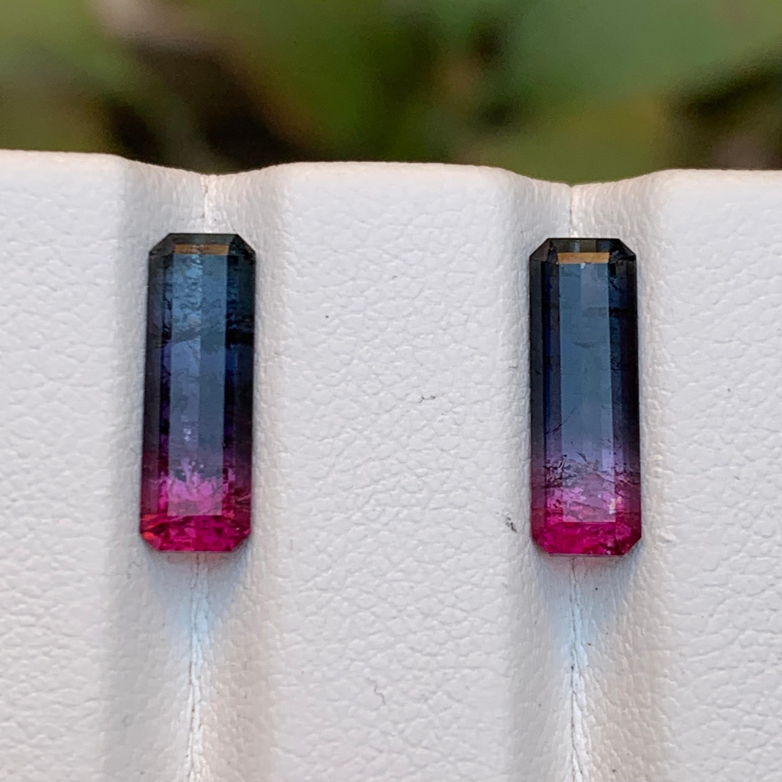 Bicolor Natürliche Turmalin Ohrringe Lose Edelstein Paar Set 3,80 Ct Smaragd Schliff im Angebot 4
