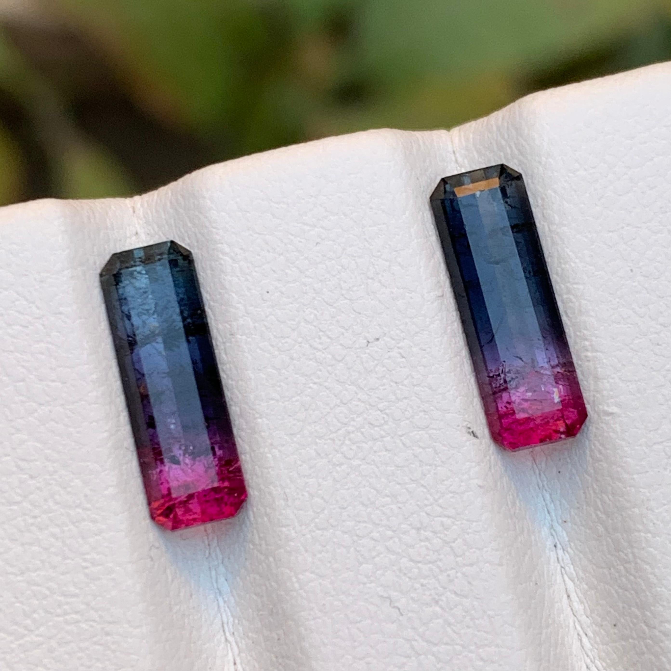 Bicolor Natürliche Turmalin Ohrringe Lose Edelstein Paar Set 3,80 Ct Smaragd Schliff (Zeitgenössisch) im Angebot