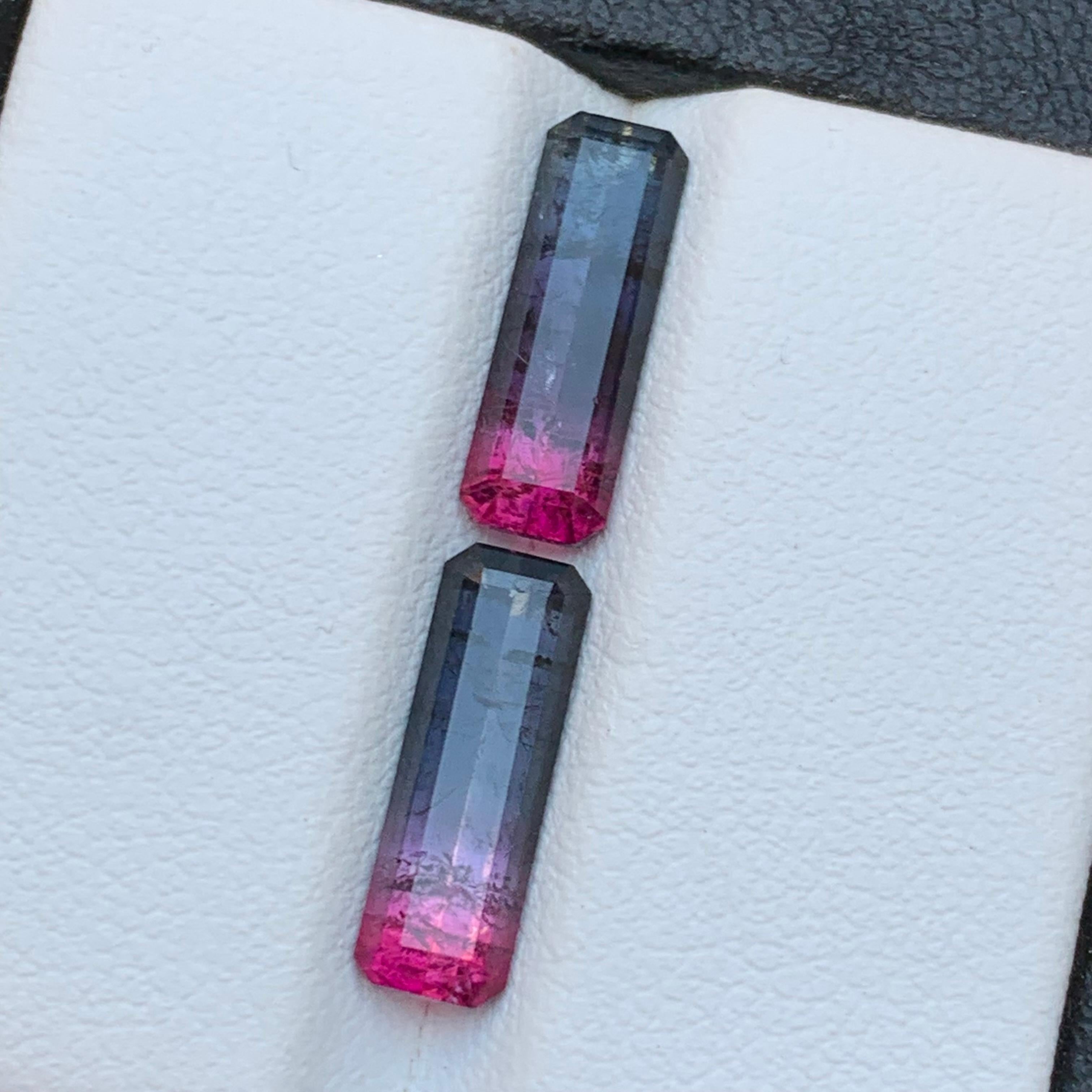 Bicolor Natürliche Turmalin Ohrringe Lose Edelstein Paar Set 3,80 Ct Smaragd Schliff (Smaragdschliff) im Angebot