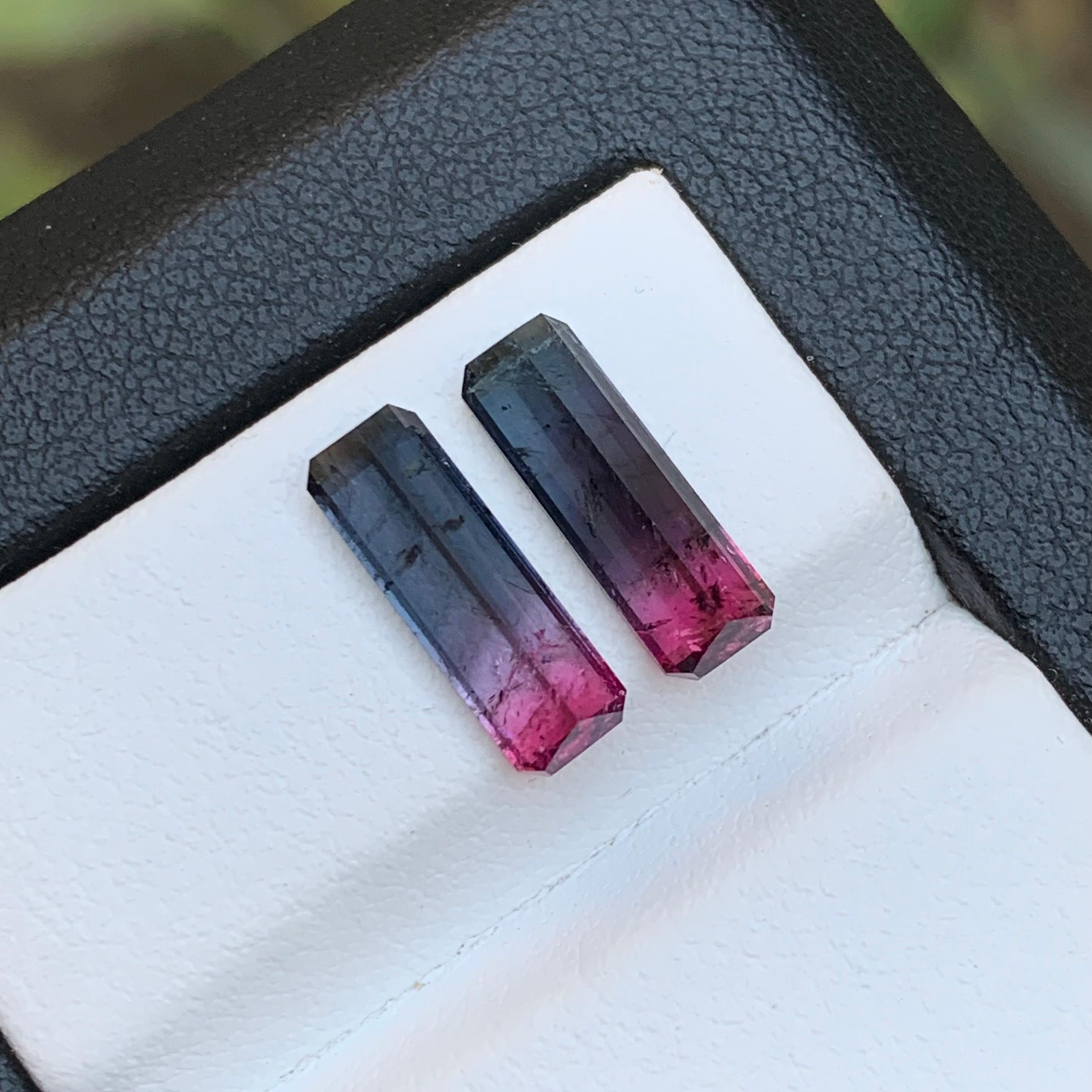 Bicolor Natürliche Turmalin Ohrringe Lose Edelstein Paar Set 3,80 Ct Smaragd Schliff im Zustand „Neu“ im Angebot in Peshawar, PK