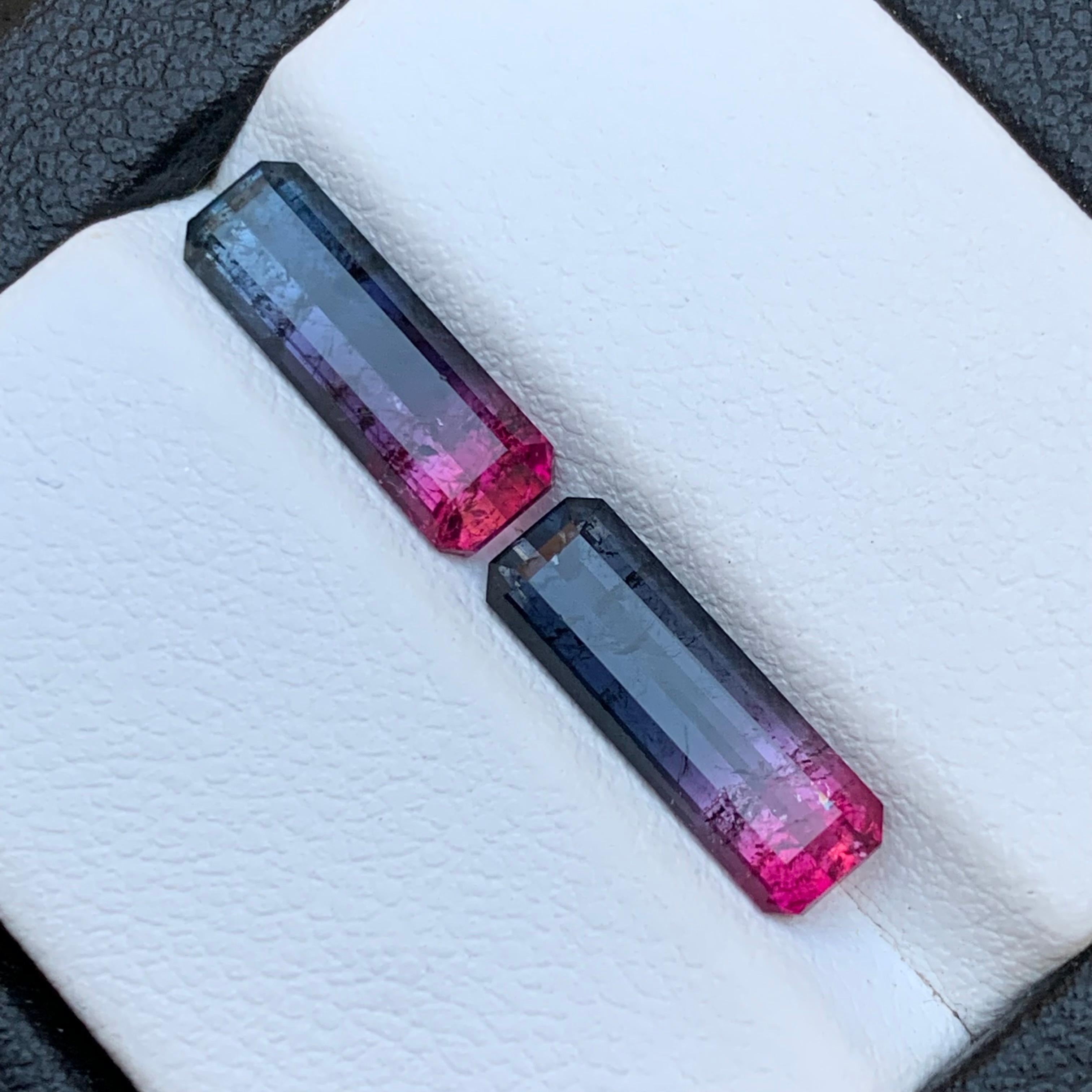 Bicolor Natürliche Turmalin Ohrringe Lose Edelstein Paar Set 3,80 Ct Smaragd Schliff im Angebot 3