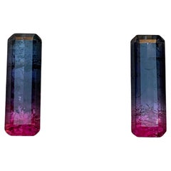 Bicolor Natural Tourmaline Earrings Loose Gemstone Pair Set 3.80 Ct Emerald Cut