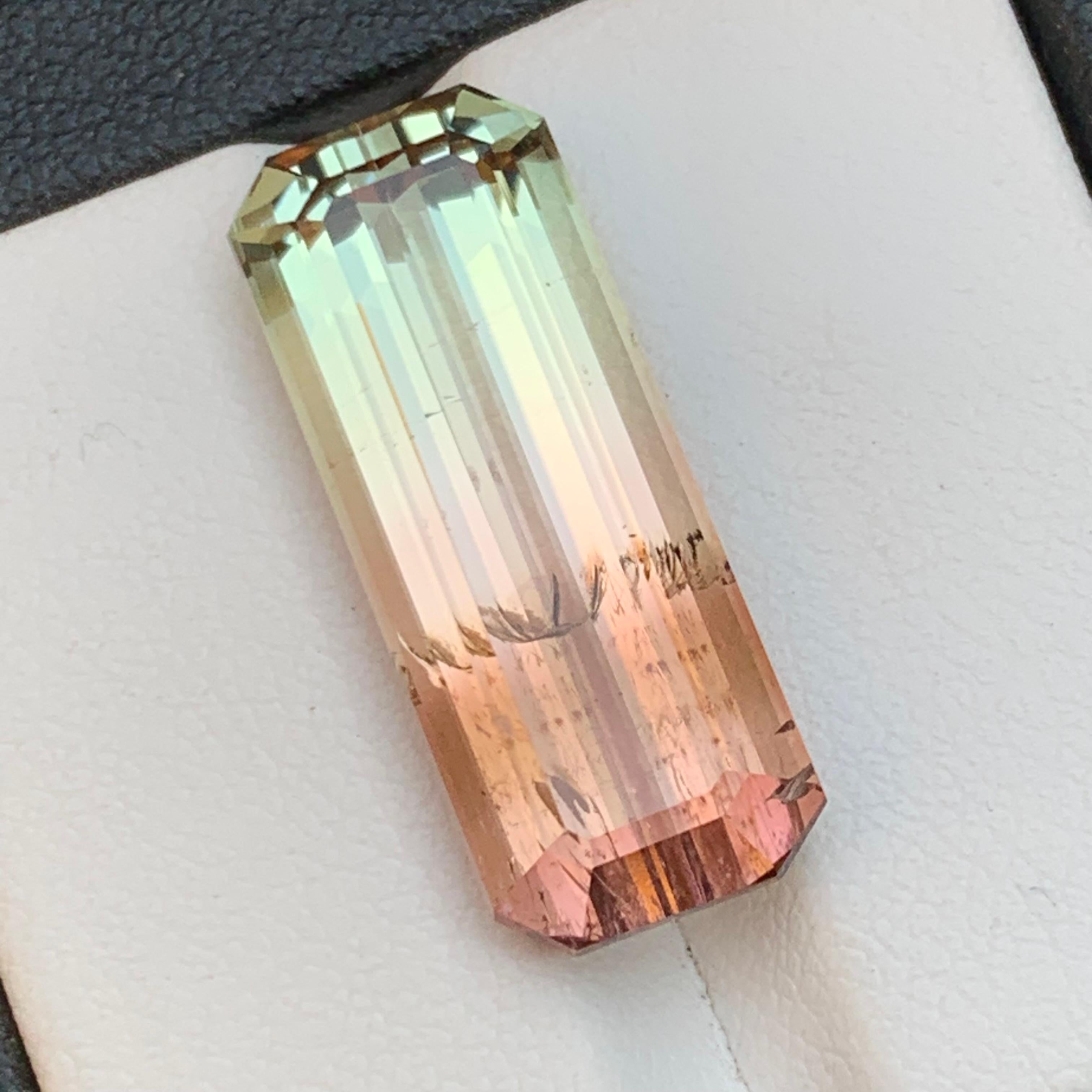 Modernist Bicolor Natural Tourmaline Necklace Pendant Loose Gemstone 15.85 Ct Emerald Cut For Sale