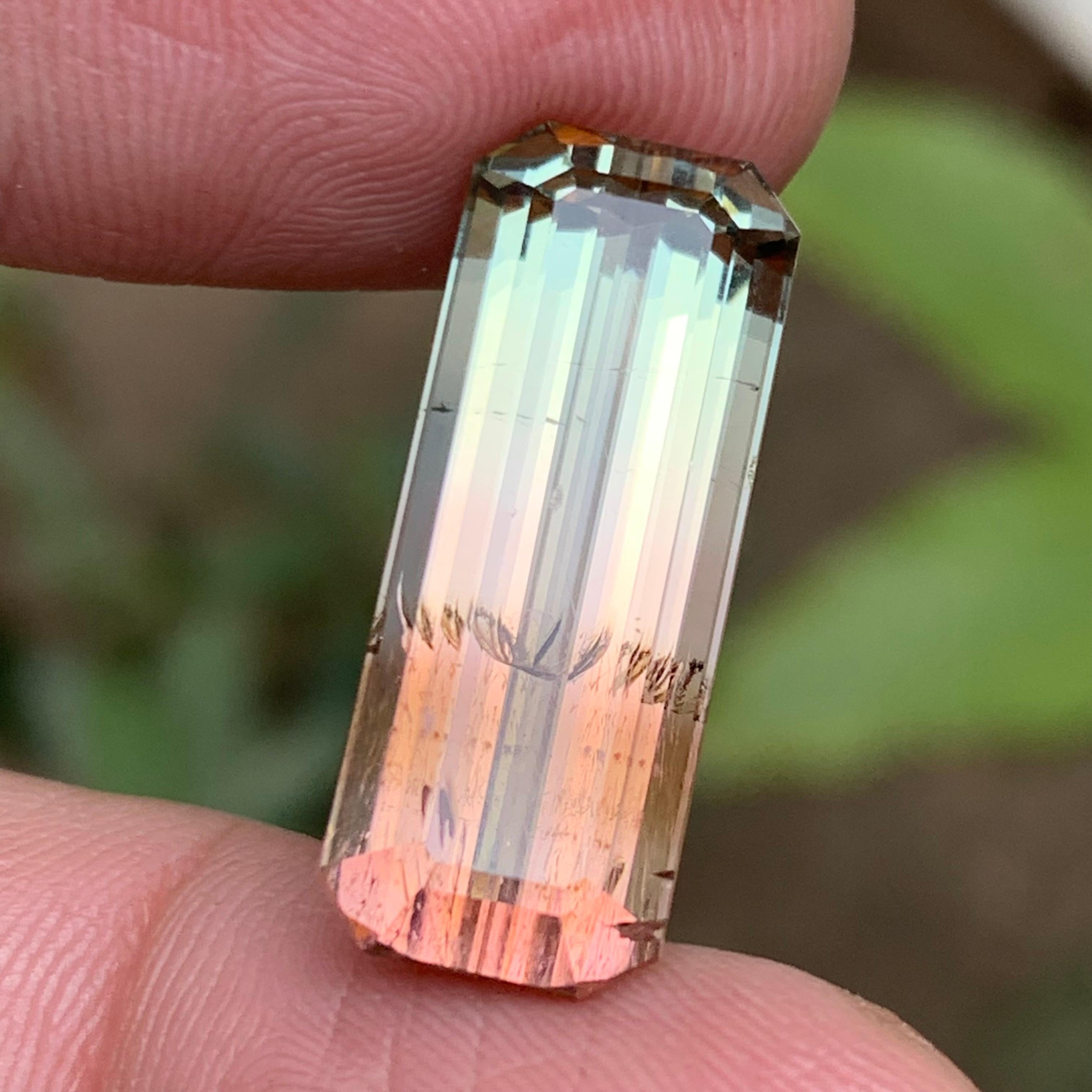 Women's or Men's Bicolor Natural Tourmaline Necklace Pendant Loose Gemstone 15.85 Ct Emerald Cut For Sale