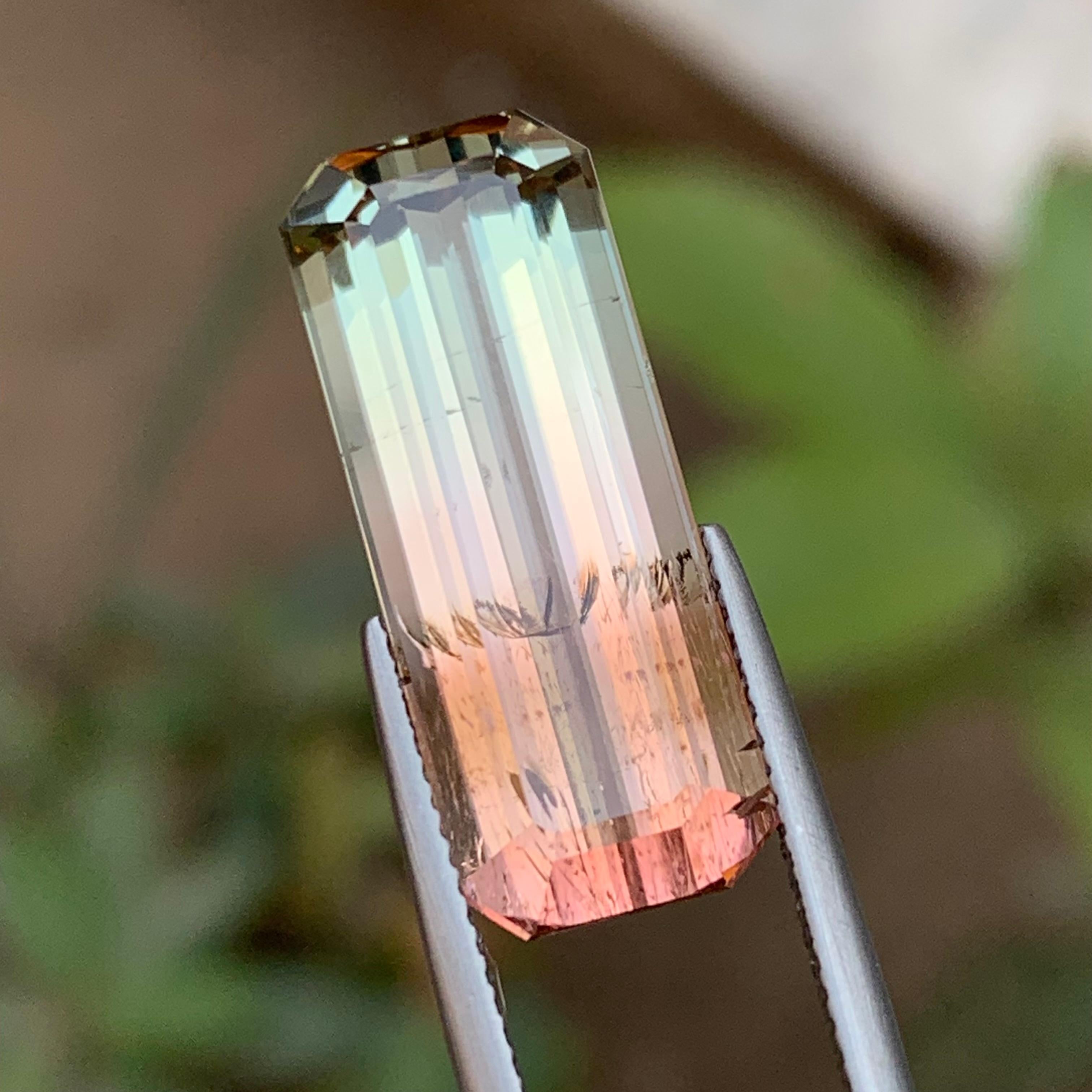 Bicolor Natural Tourmaline Necklace Pendant Loose Gemstone 15.85 Ct Emerald Cut For Sale 4