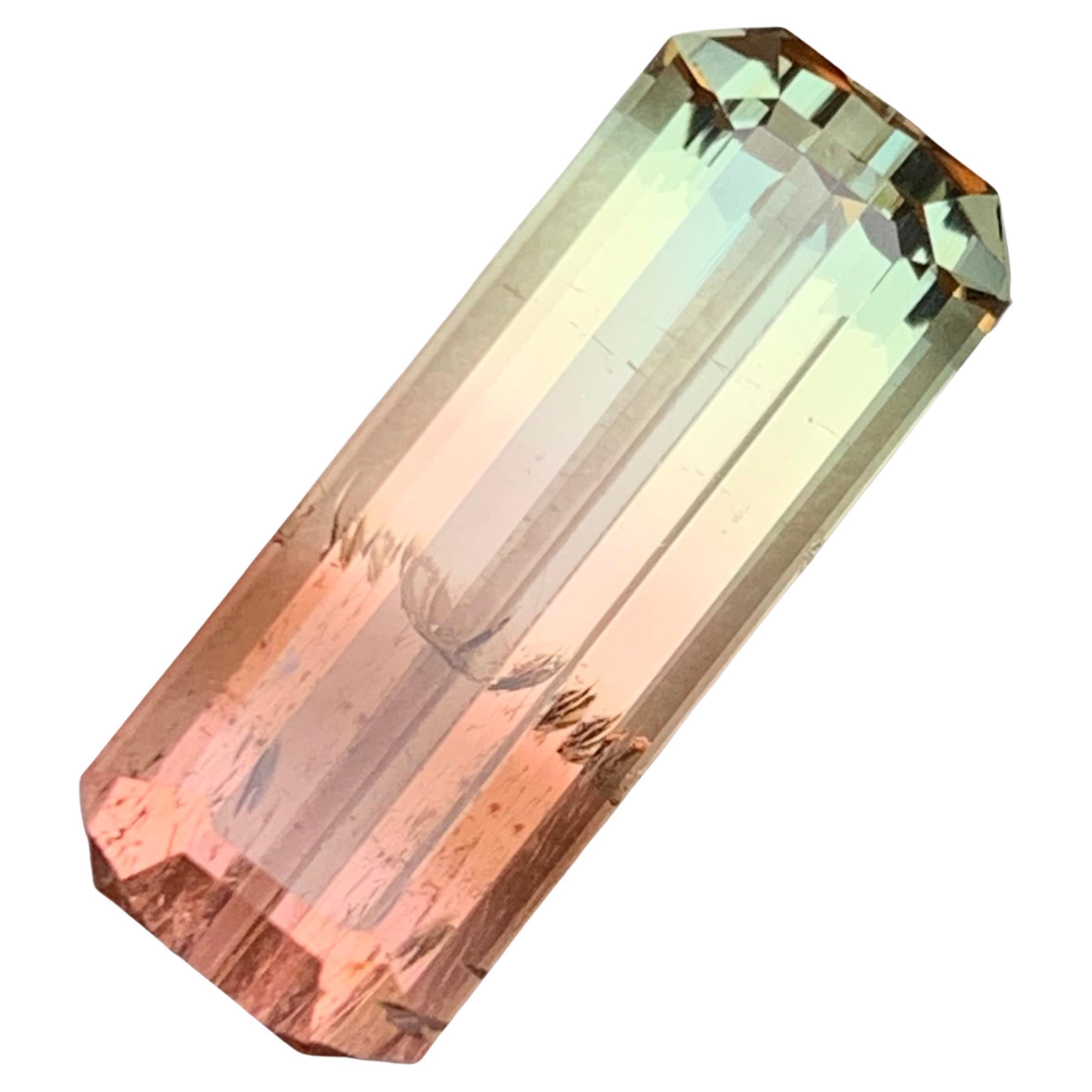 Bicolor Natural Tourmaline Necklace Pendant Loose Gemstone 15.85 Ct Emerald Cut For Sale
