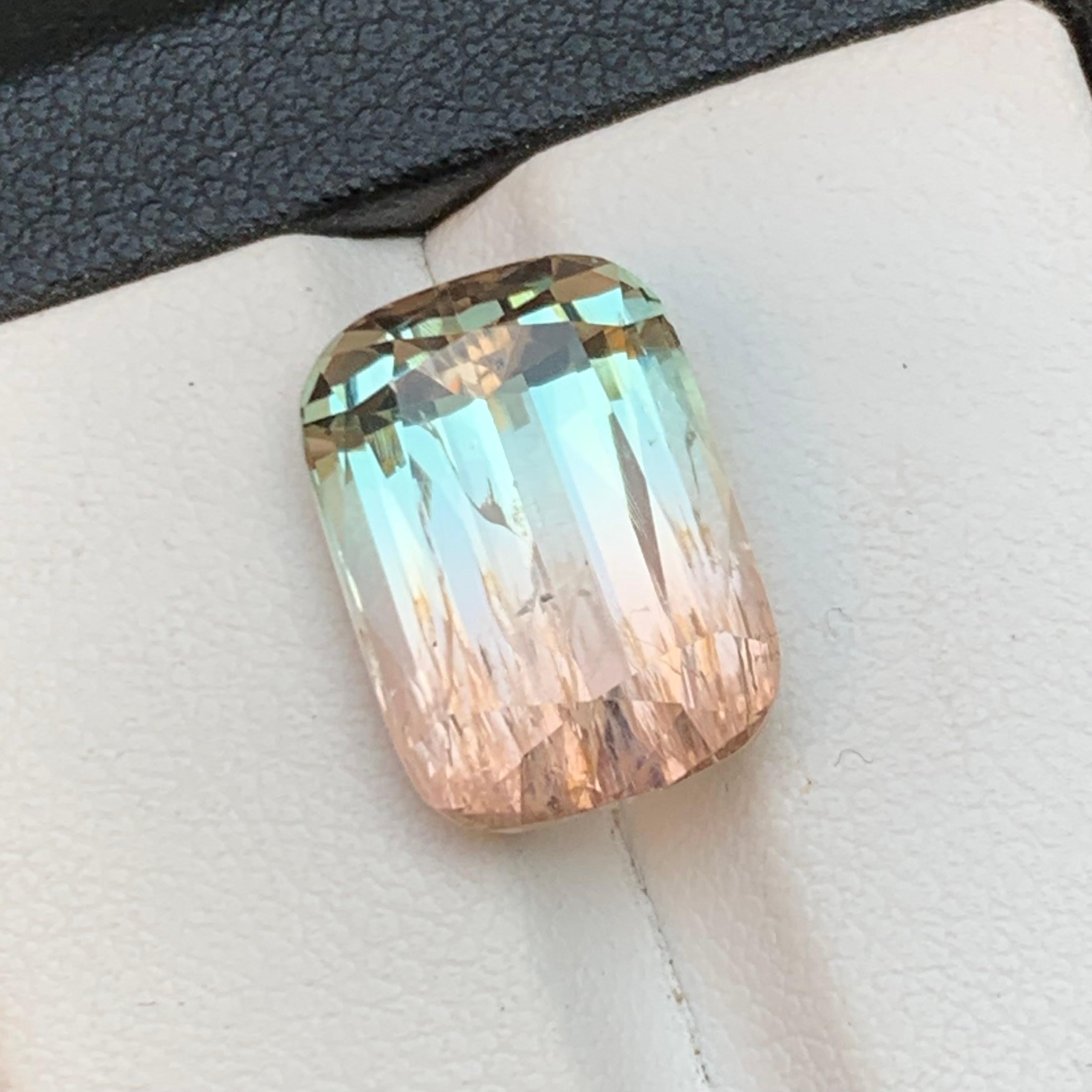 Contemporary Bicolor Natural Tourmaline Ring, Necklace Pendant Loose Gemstone 9.65 Ct Cushion For Sale