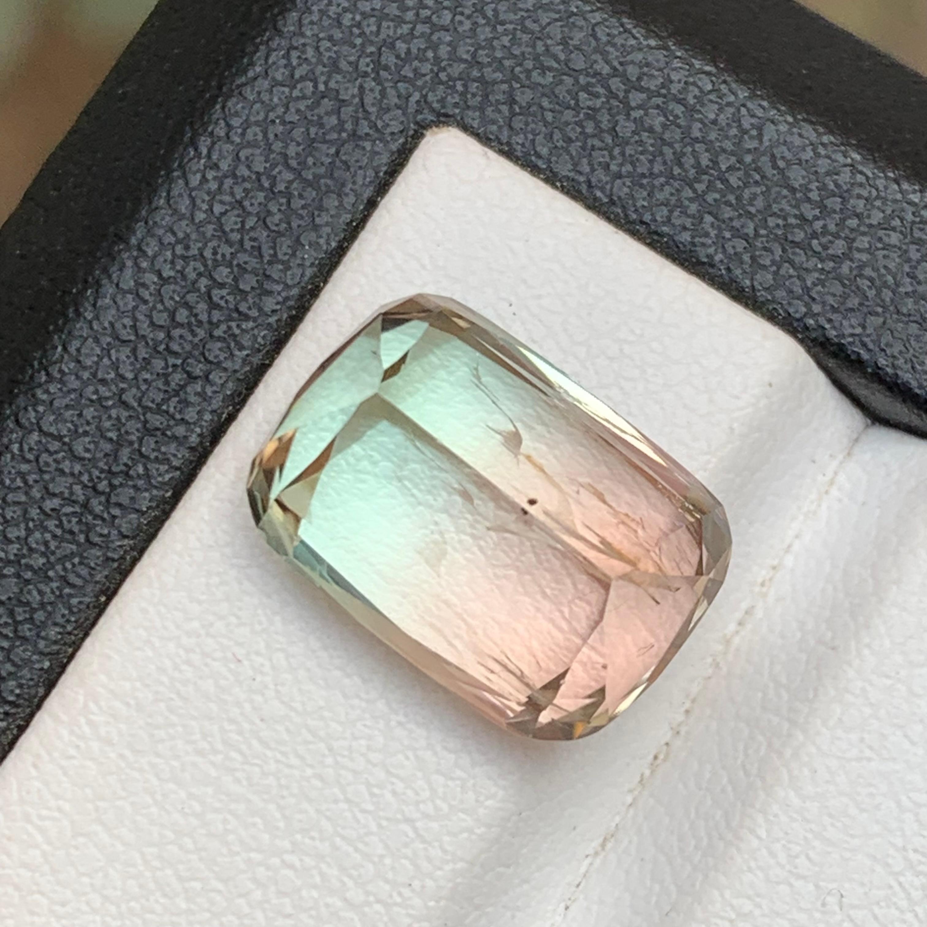 Cushion Cut Bicolor Natural Tourmaline Ring, Necklace Pendant Loose Gemstone 9.65 Ct Cushion For Sale