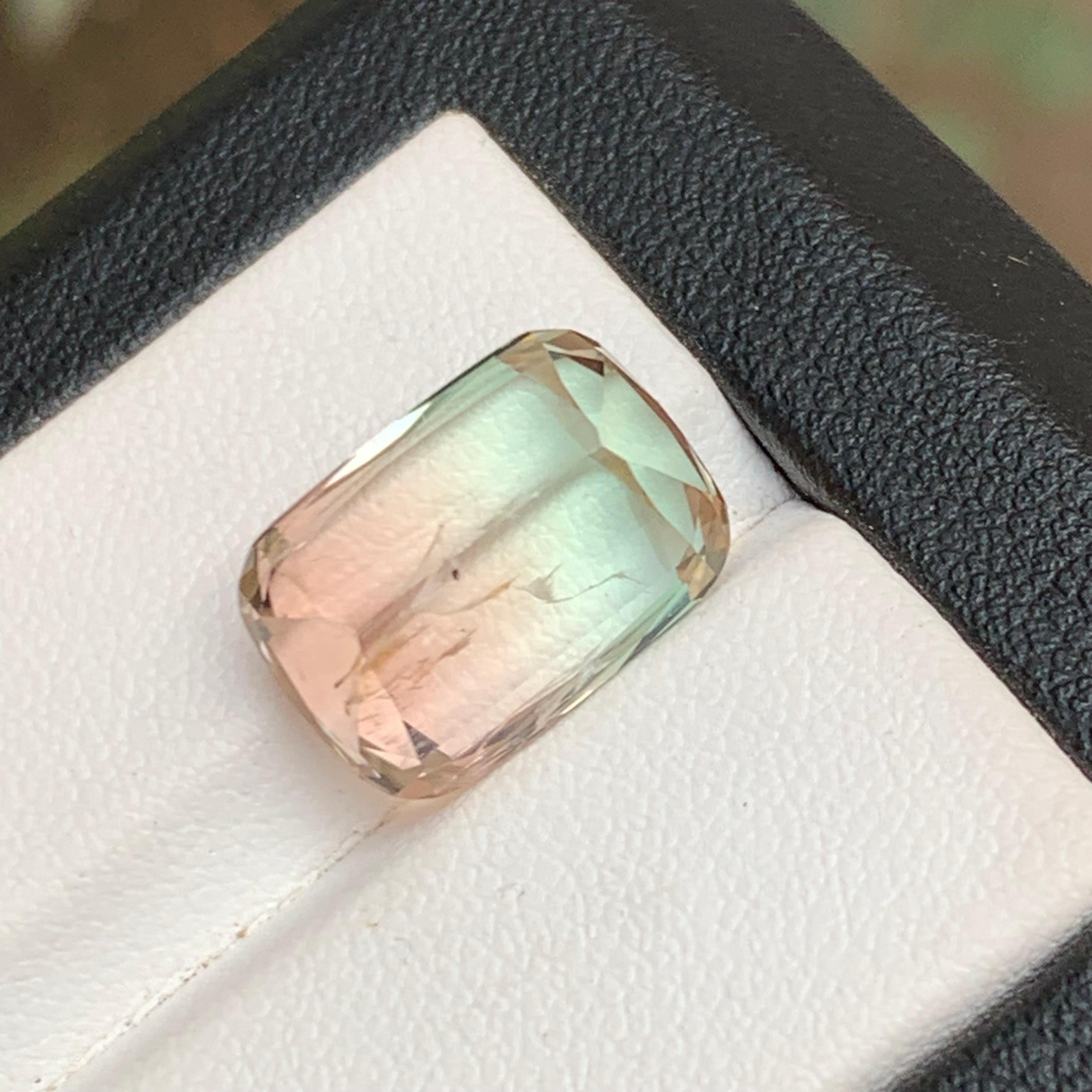 Bicolor Natural Tourmaline Ring, Necklace Pendant Loose Gemstone 9.65 Ct Cushion In New Condition For Sale In Peshawar, PK