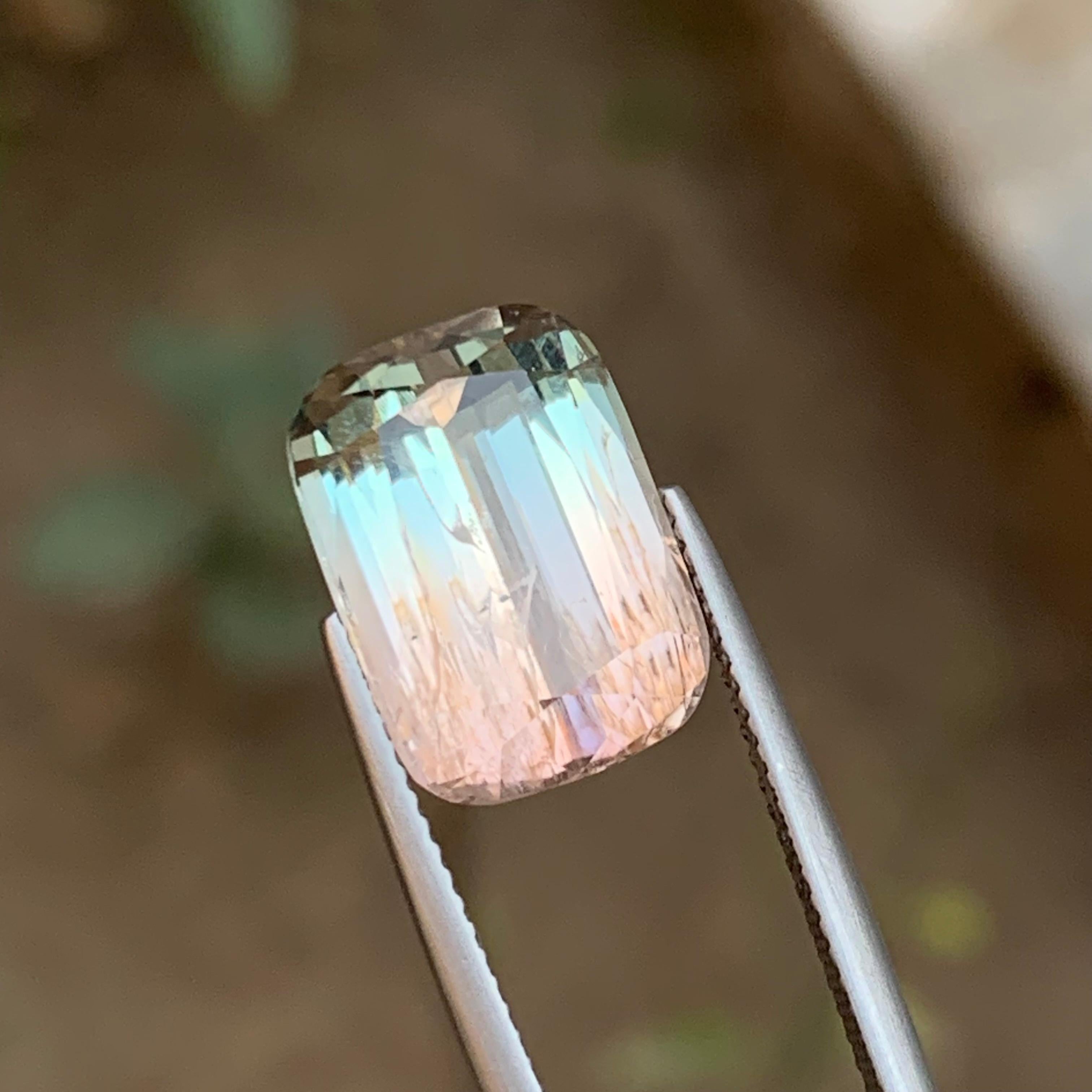 Women's or Men's Bicolor Natural Tourmaline Ring, Necklace Pendant Loose Gemstone 9.65 Ct Cushion For Sale