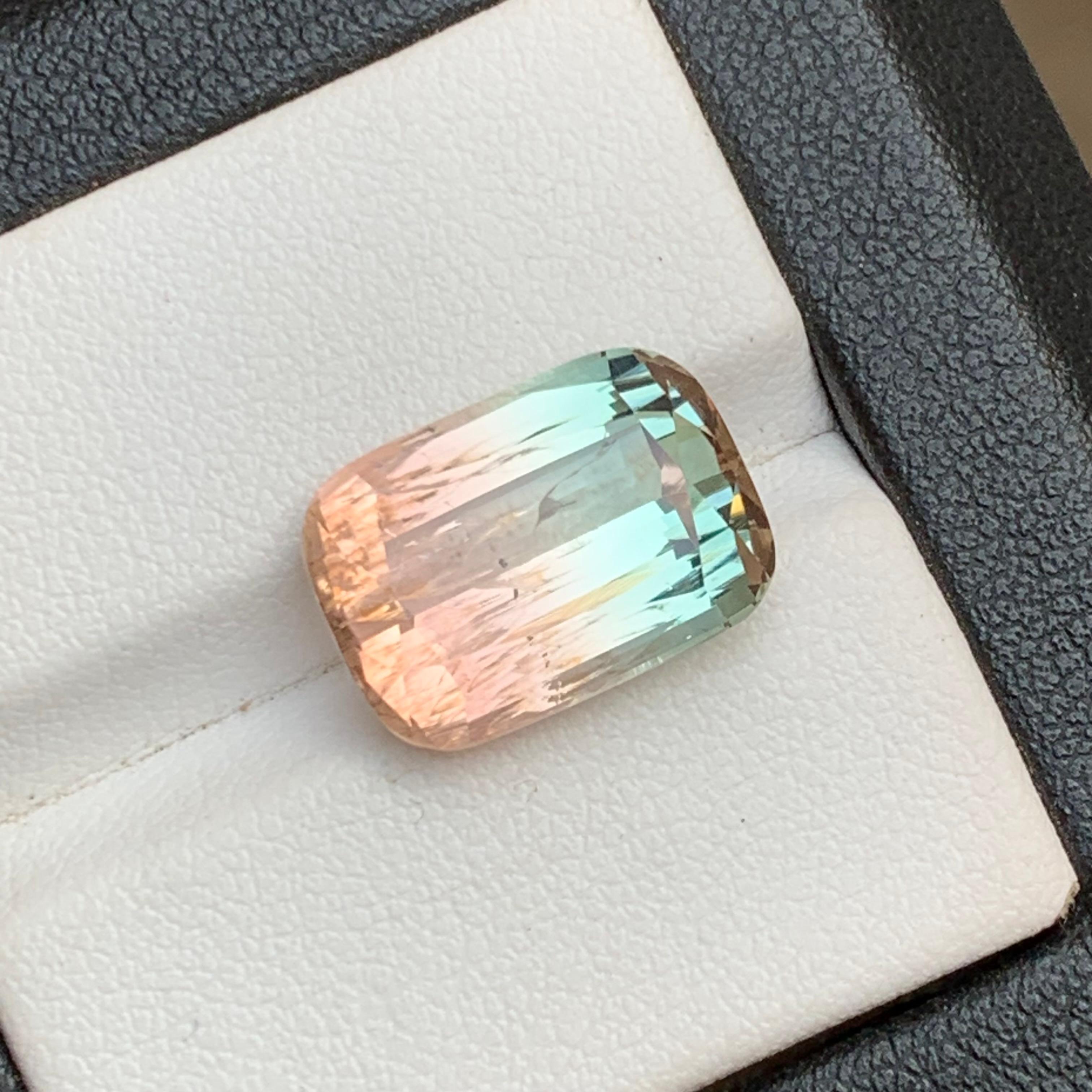 Bicolor Natural Tourmaline Ring, Necklace Pendant Loose Gemstone 9.65 Ct Cushion For Sale 2