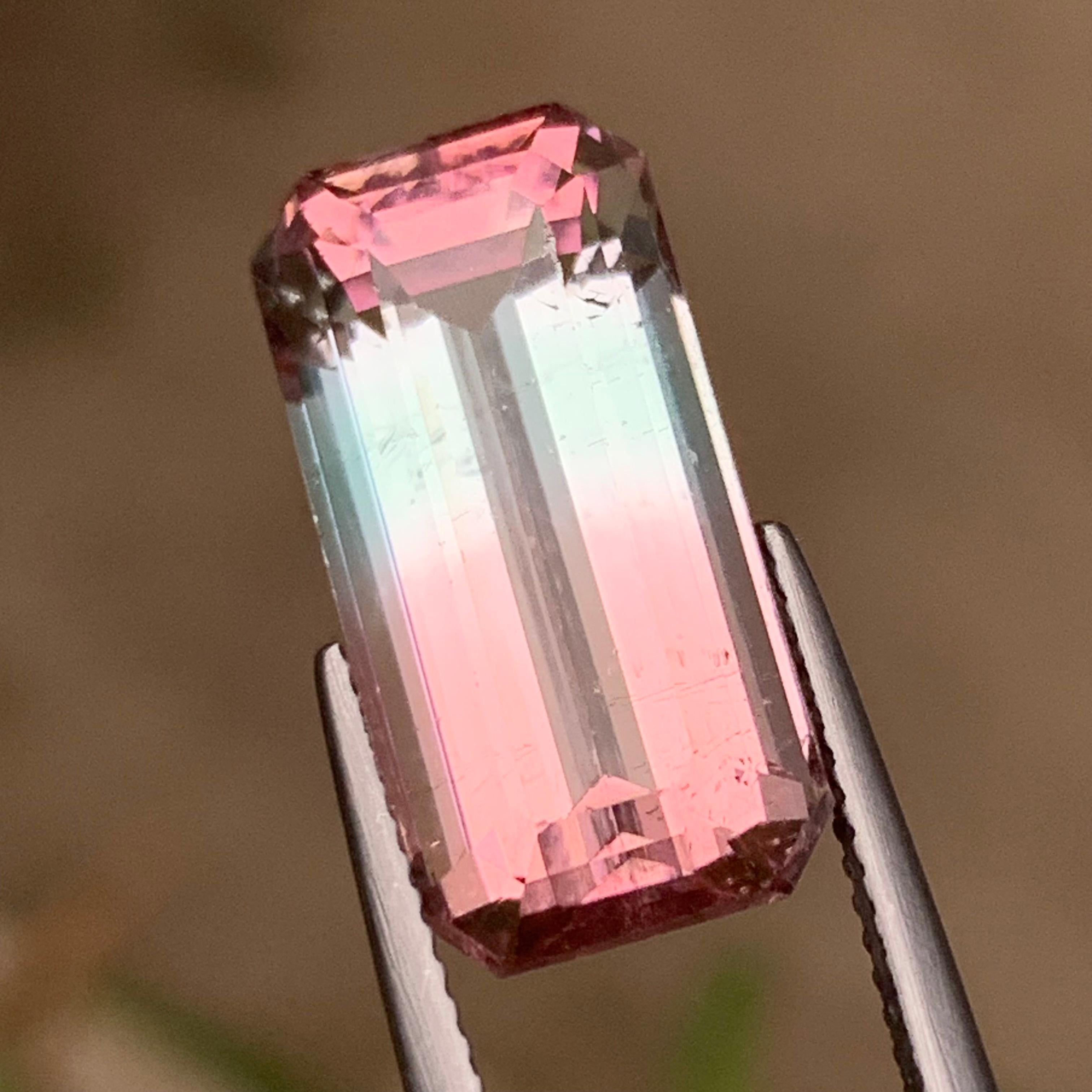 Bicolor Natural Tourmaline Ring, Pendant Loose Gemstone 12.65 Ct Emerald Cut en vente 4