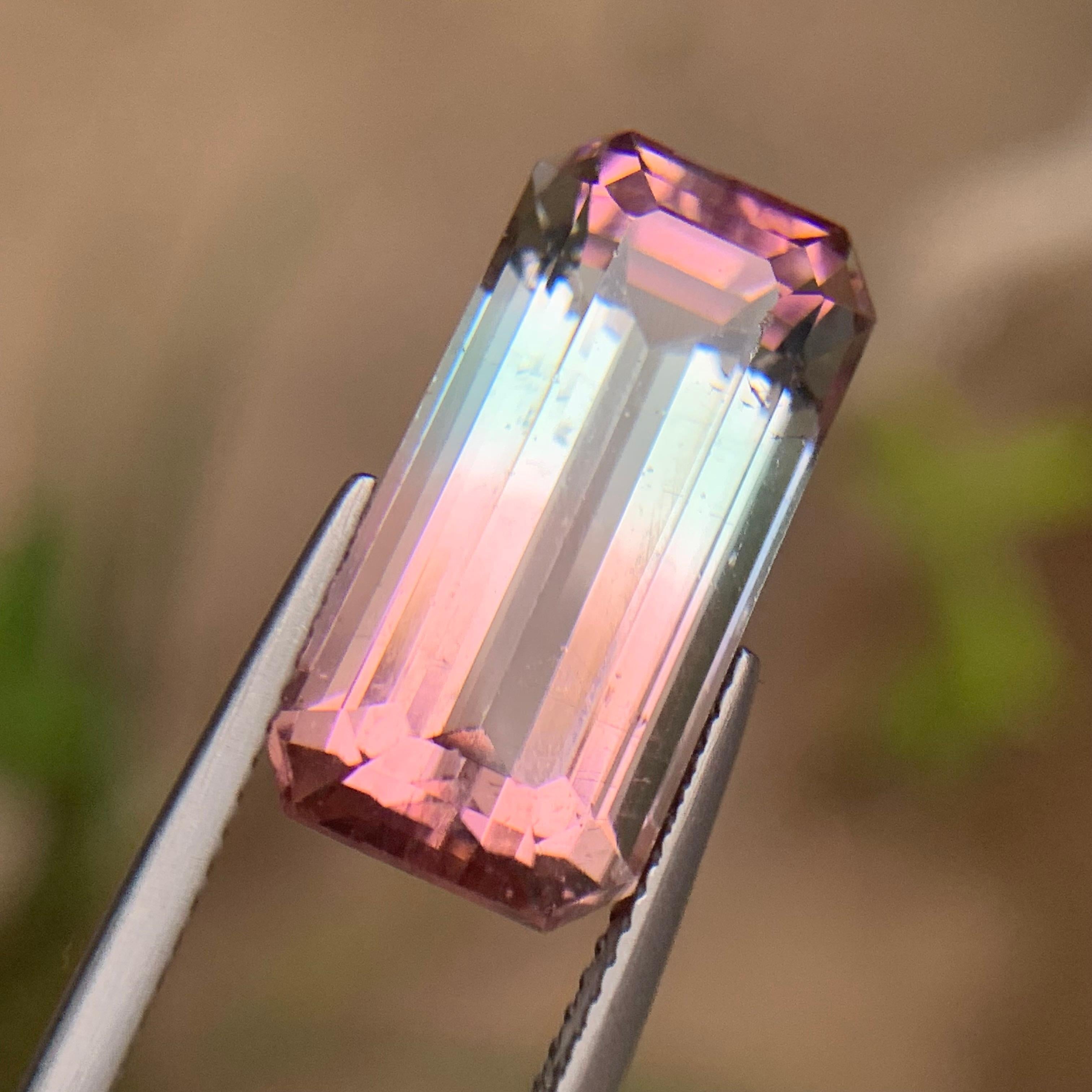 Bicolor Natural Tourmaline Ring, Pendant Loose Gemstone 12.65 Ct Emerald Cut en vente 5