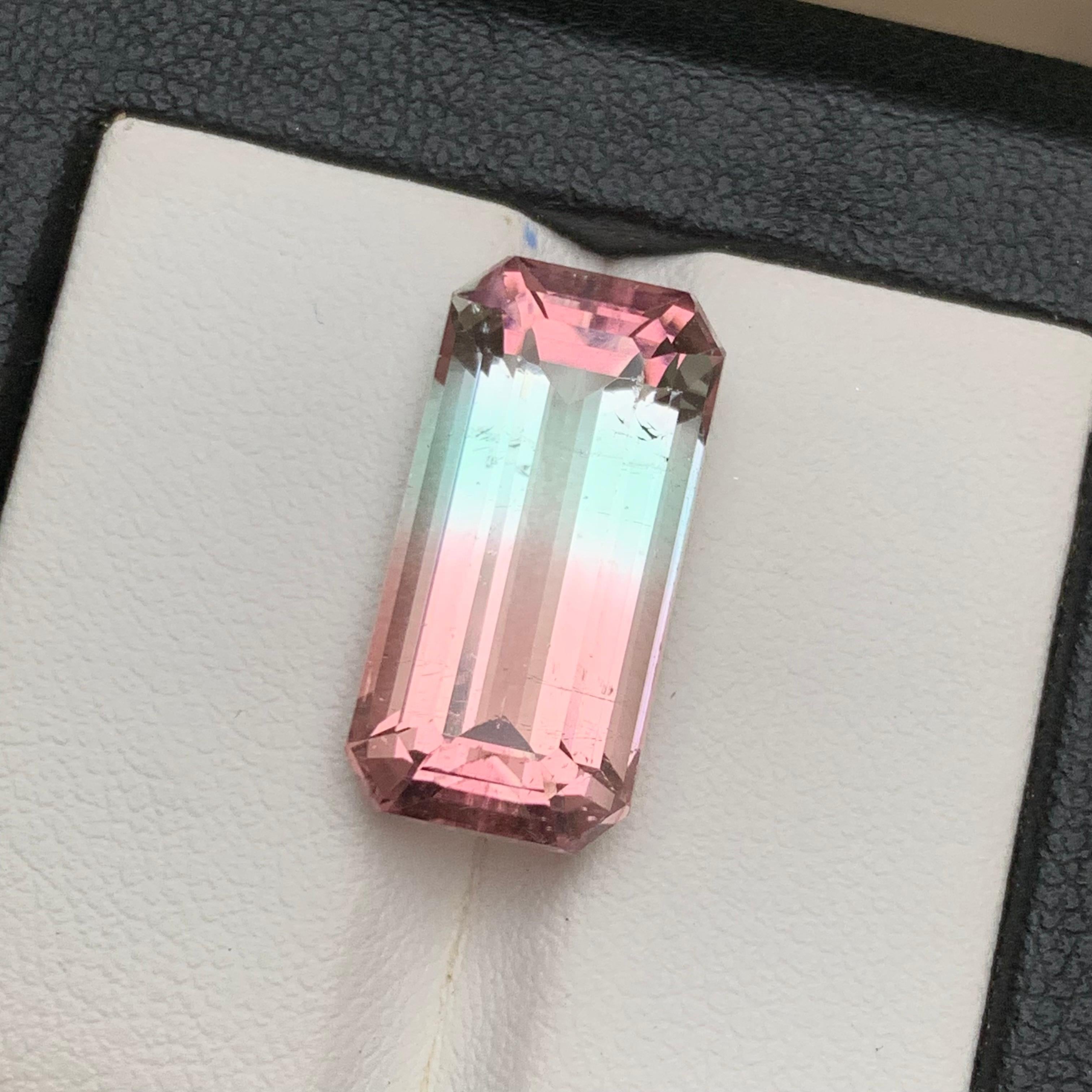 Bicolor Natural Tourmaline Ring, Pendant Loose Gemstone 12.65 Ct Emerald Cut en vente 6