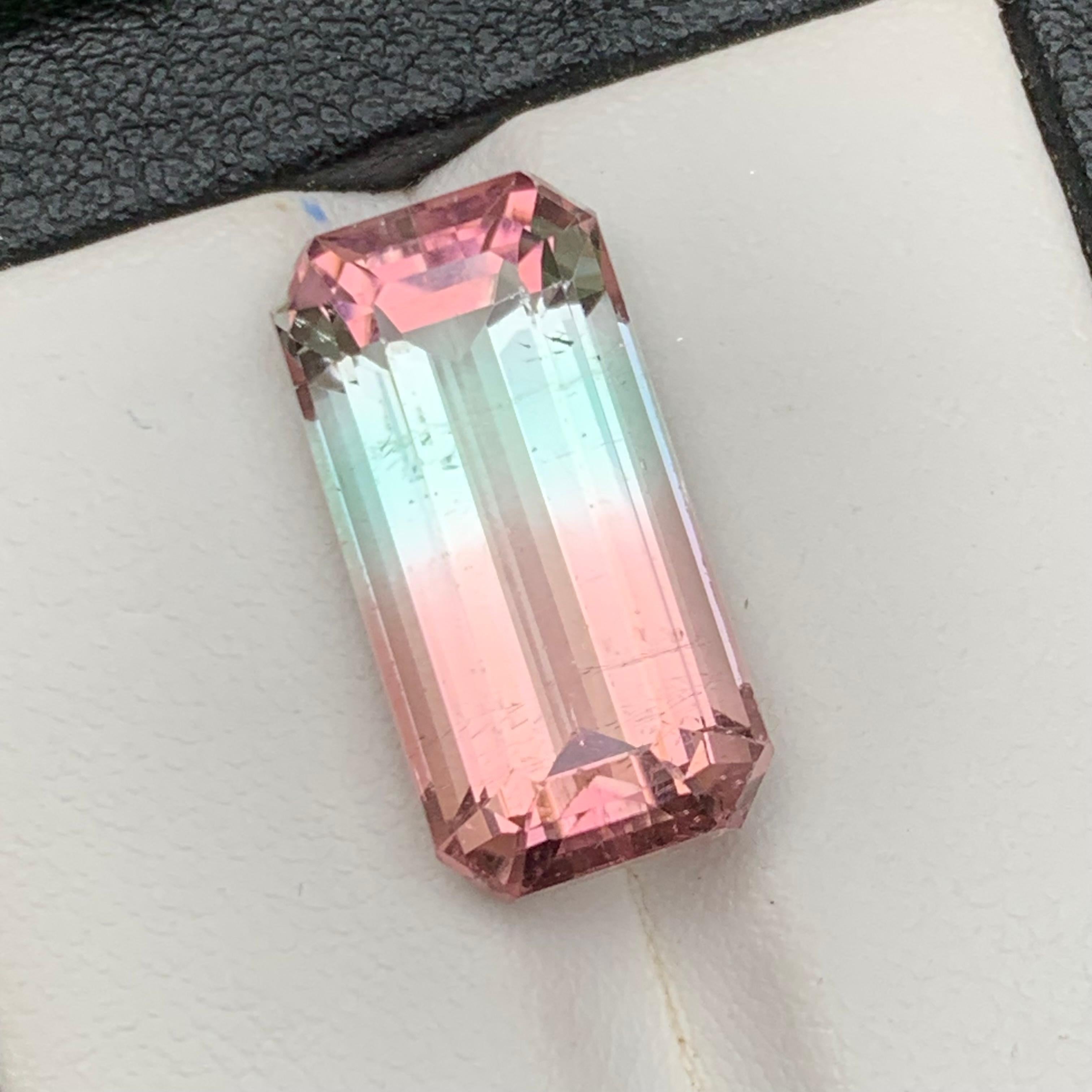 Bicolor Natural Tourmaline Ring, Pendant Loose Gemstone 12.65 Ct Emerald Cut en vente 7