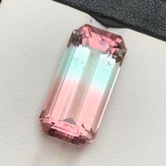 Bicolor Natural Tourmaline Ring, Pendant Loose Gemstone 12.65 Ct Emerald Cut