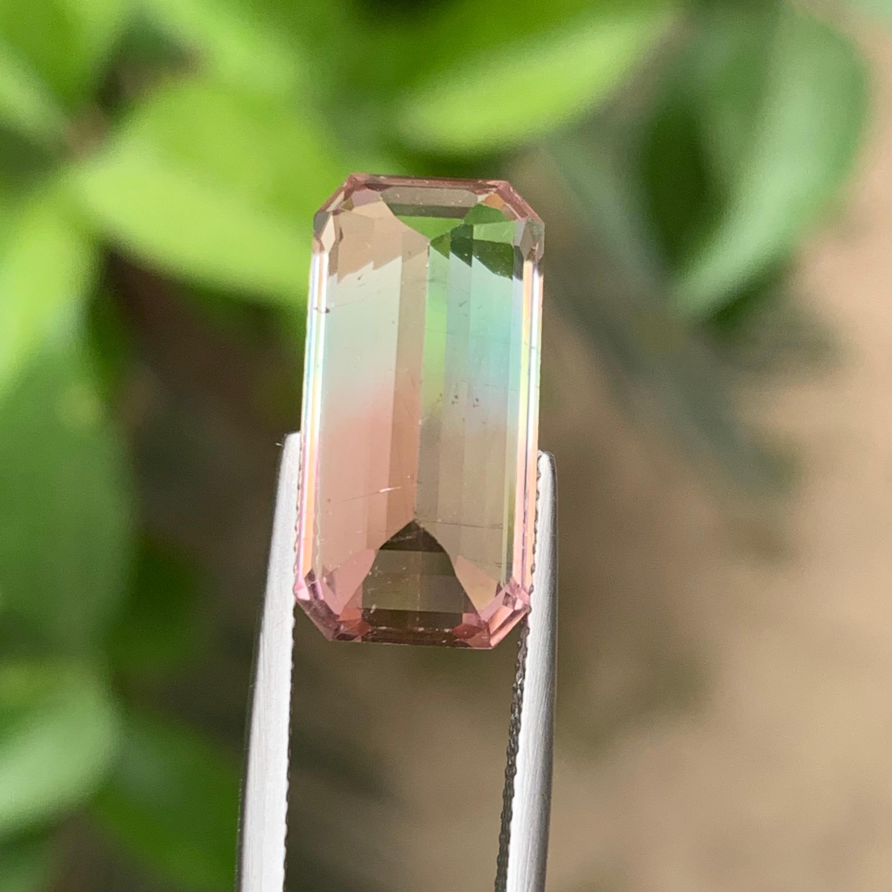 Bicolor Natural Tourmaline Ring, Pendant Loose Gemstone 12.65 Ct Emerald Cut Unisexe en vente