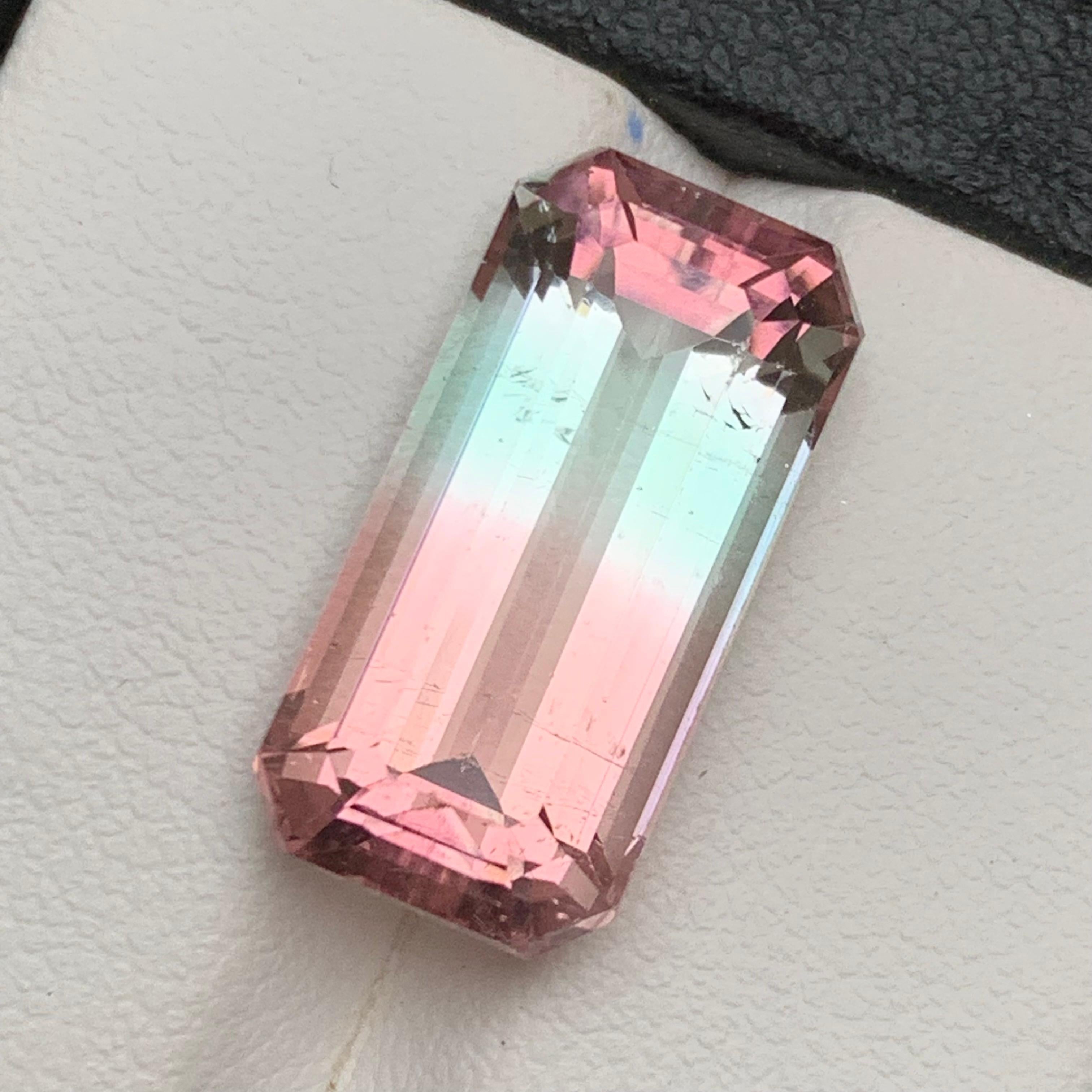 Bicolor Natural Tourmaline Ring, Pendant Loose Gemstone 12.65 Ct Emerald Cut en vente 2