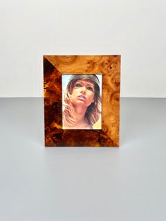 Bicolor Picture Frame in Tortoiseshell Lucite & Burl Wood, Italy, 1970s
