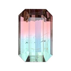 Bicolor Pink Green Tourmaline Emerald Cut Loose Gemstone for Pendant Jewellery