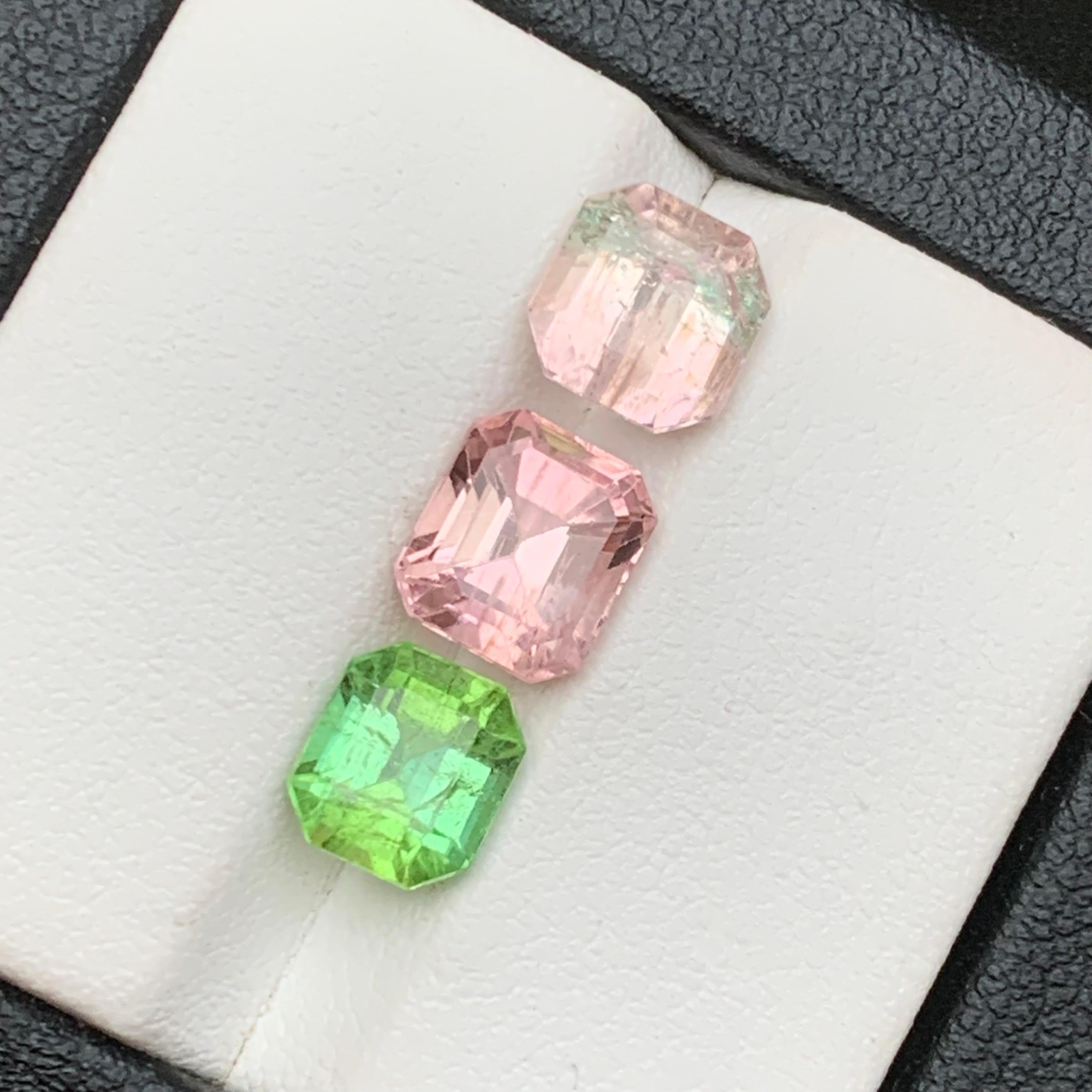 Octagon Cut Bicolor, Pink & Mint Green Natural Tourmaline Loose Gemstones Lot 6.05Ct-Jewelry For Sale