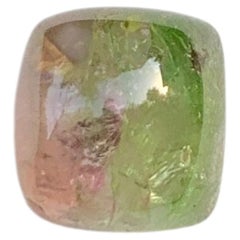 Gema de turmalina bicolor (rosa y verde oliva) en forma de cabujón para anillos y colgantes, 9 mm