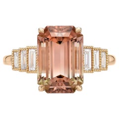Bicolor Pink Tourmaline Ring 5.07 Carat Emerald Cut Rose Gold