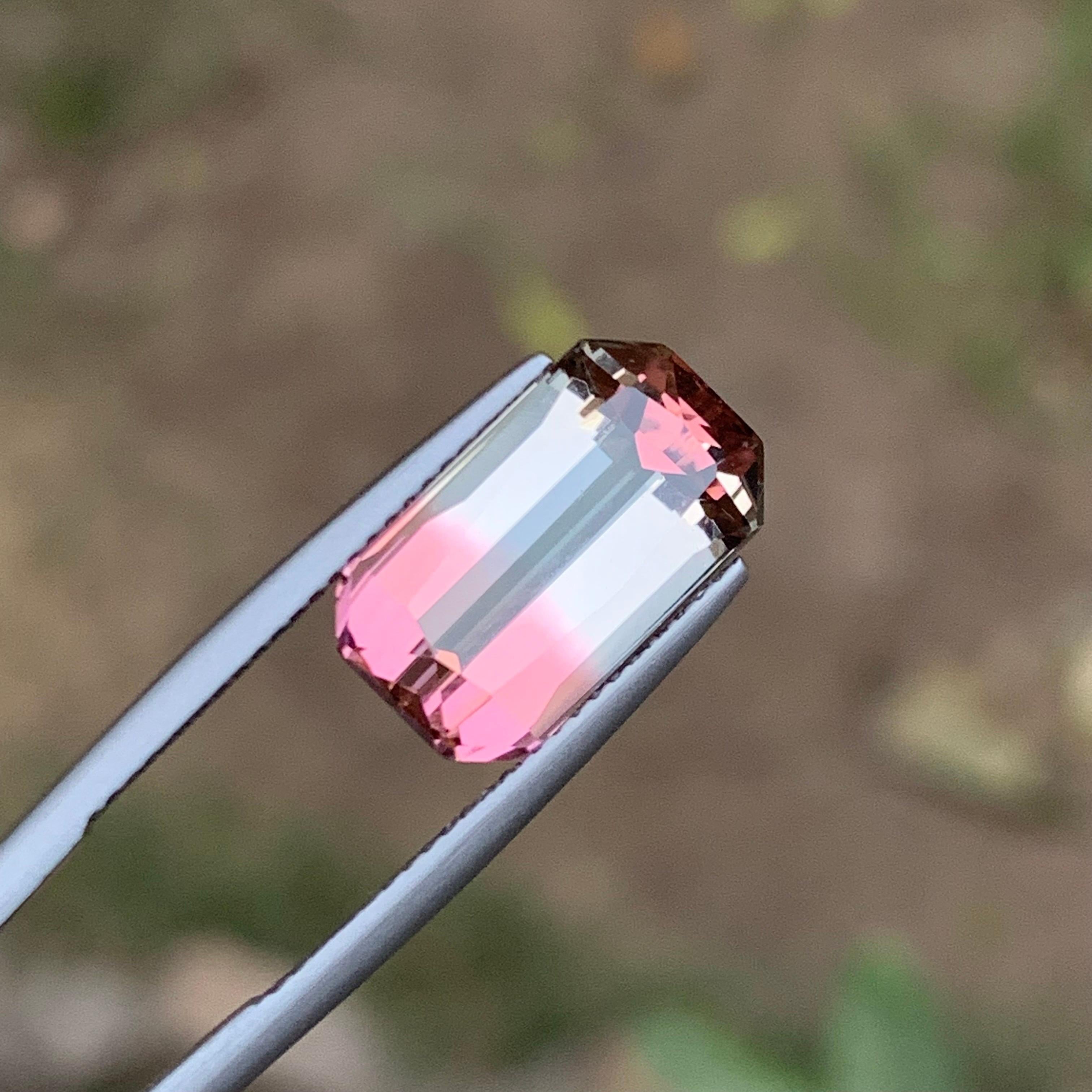 Bicolor Rosa-Weiß Natürlicher Turmalin Edelstein 8,05 Ct Schere Smaragd Schliff-Ring im Angebot 4