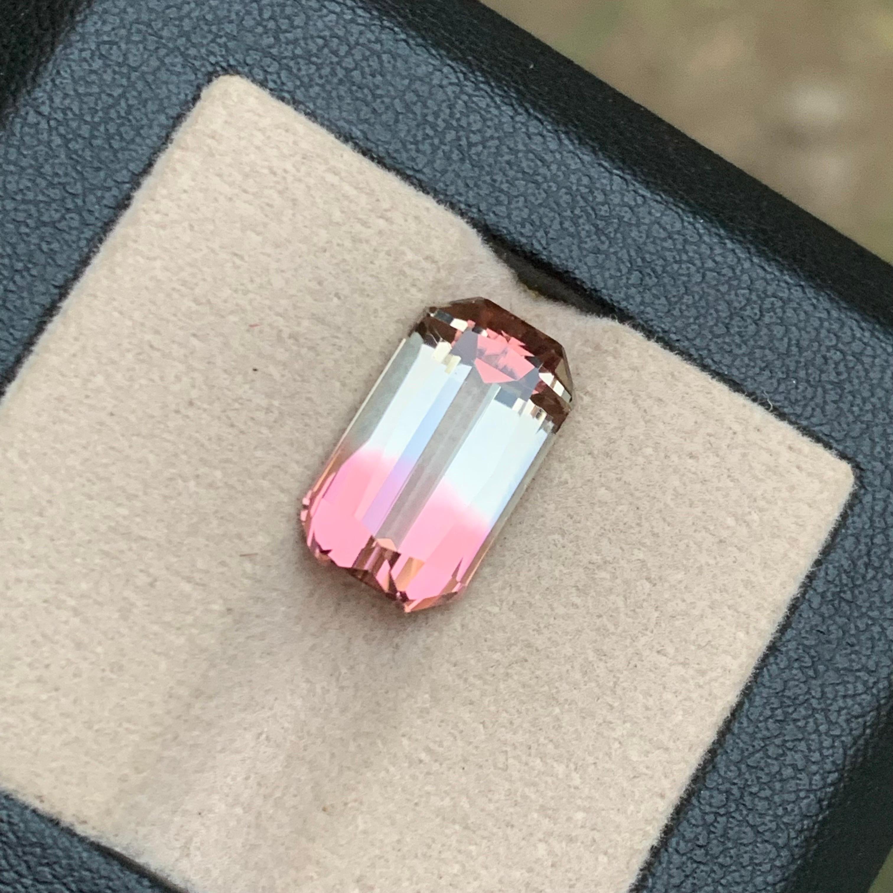 Bicolor Rosa-Weiß Natürlicher Turmalin Edelstein 8,05 Ct Schere Smaragd Schliff-Ring im Angebot 5