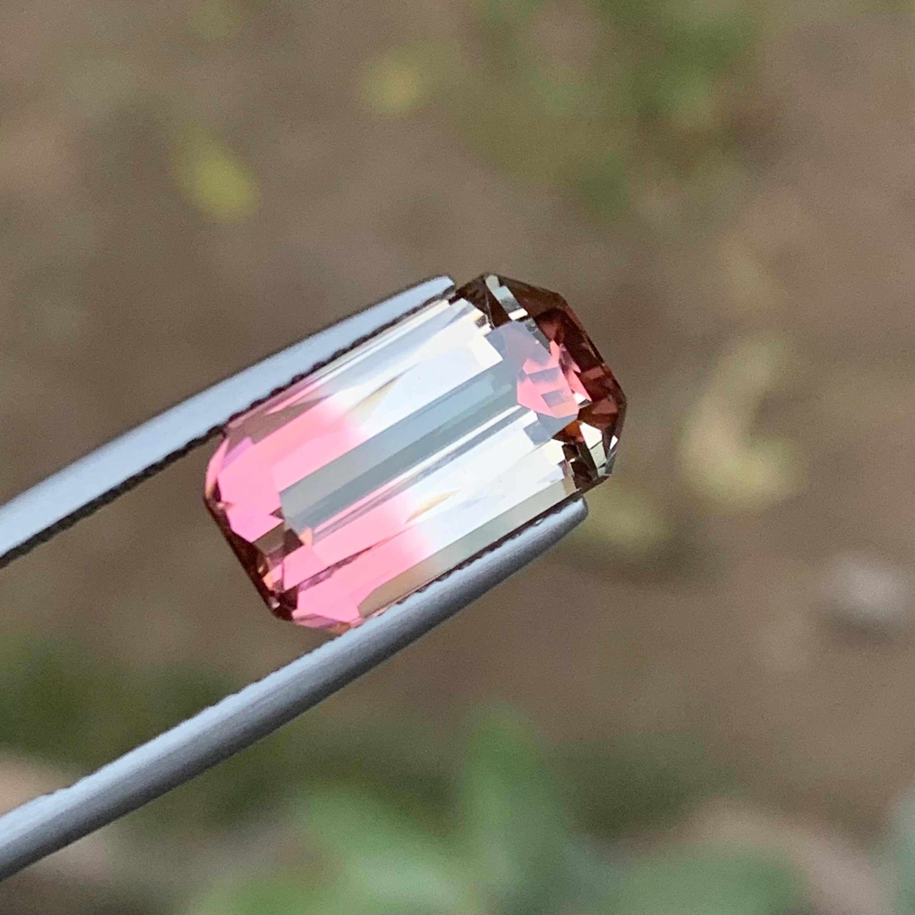 Bicolor Rosa-Weiß Natürlicher Turmalin Edelstein 8,05 Ct Schere Smaragd Schliff-Ring (Zeitgenössisch) im Angebot