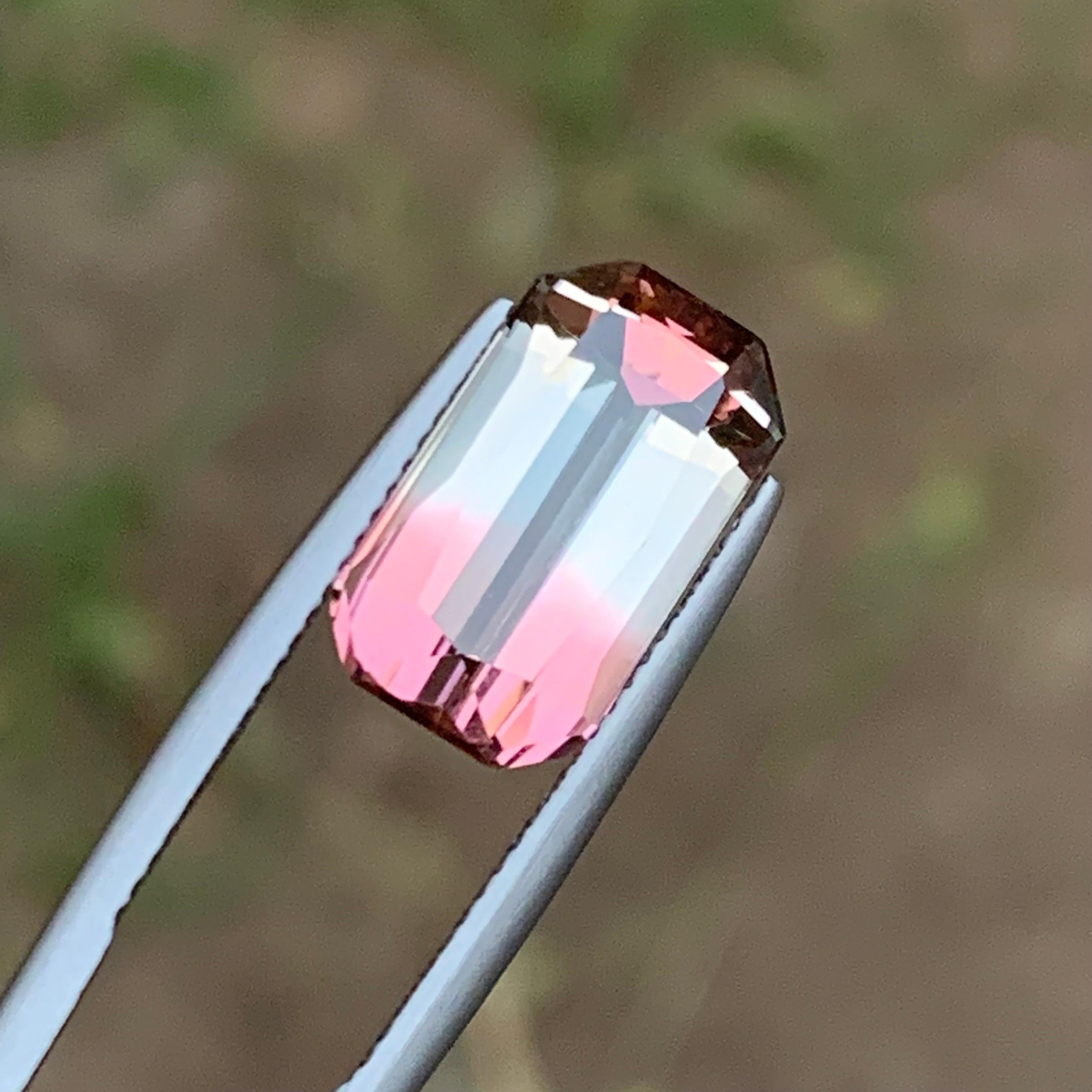 Bicolor Rosa-Weiß Natürlicher Turmalin Edelstein 8,05 Ct Schere Smaragd Schliff-Ring (Radiantschliff) im Angebot