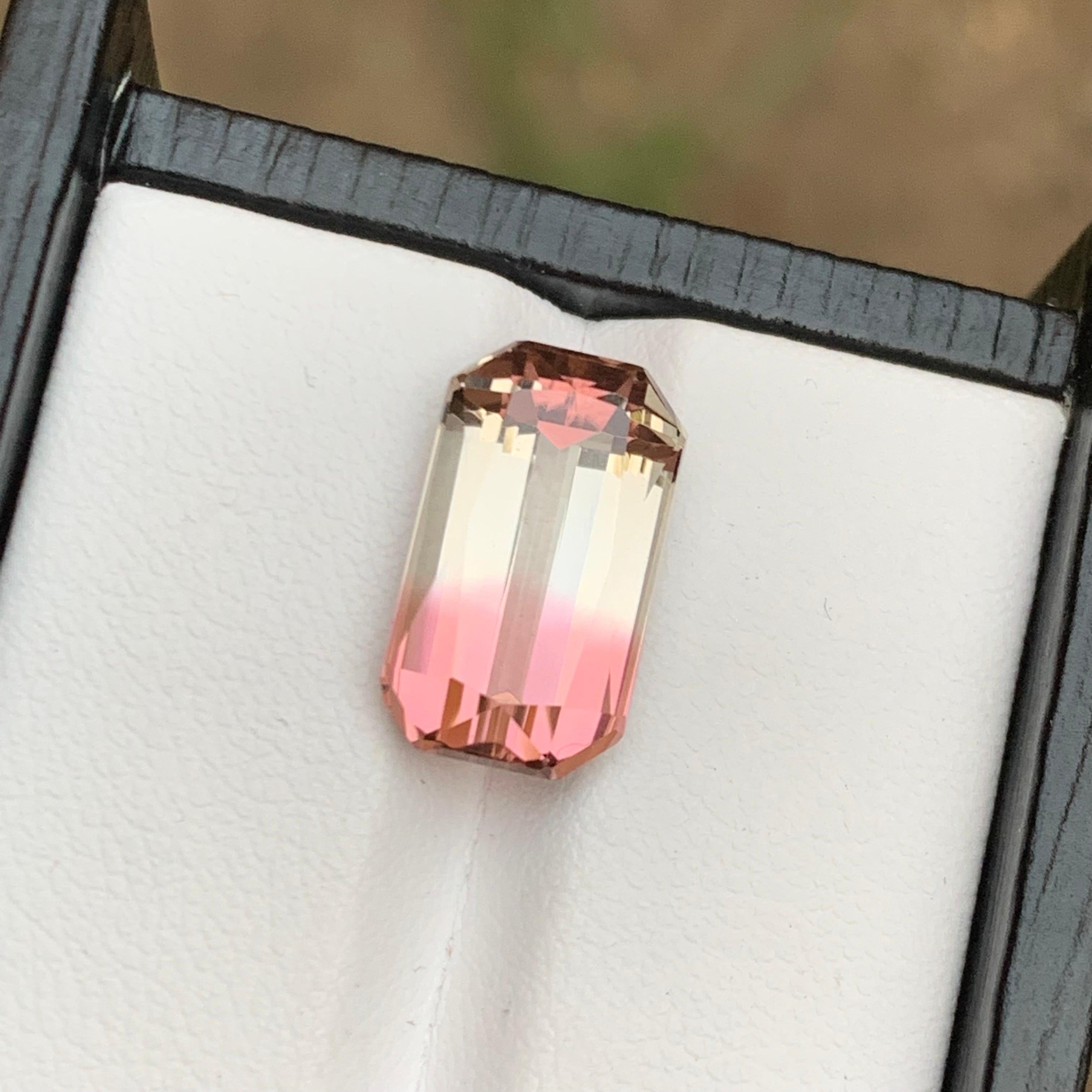 Bicolor Rosa-Weiß Natürlicher Turmalin Edelstein 8,05 Ct Schere Smaragd Schliff-Ring für Damen oder Herren im Angebot