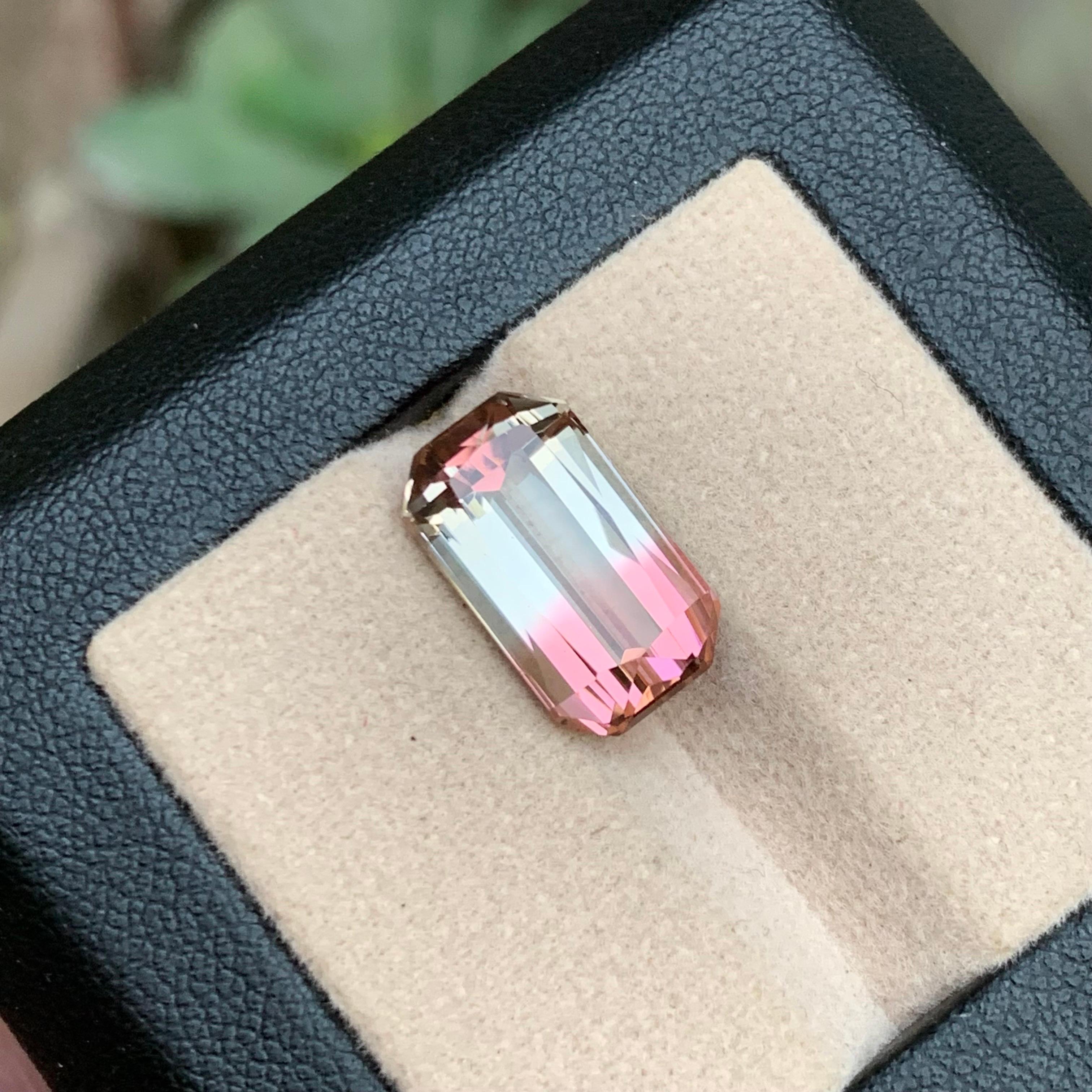 Bicolor Rosa-Weiß Natürlicher Turmalin Edelstein 8,05 Ct Schere Smaragd Schliff-Ring im Angebot 3