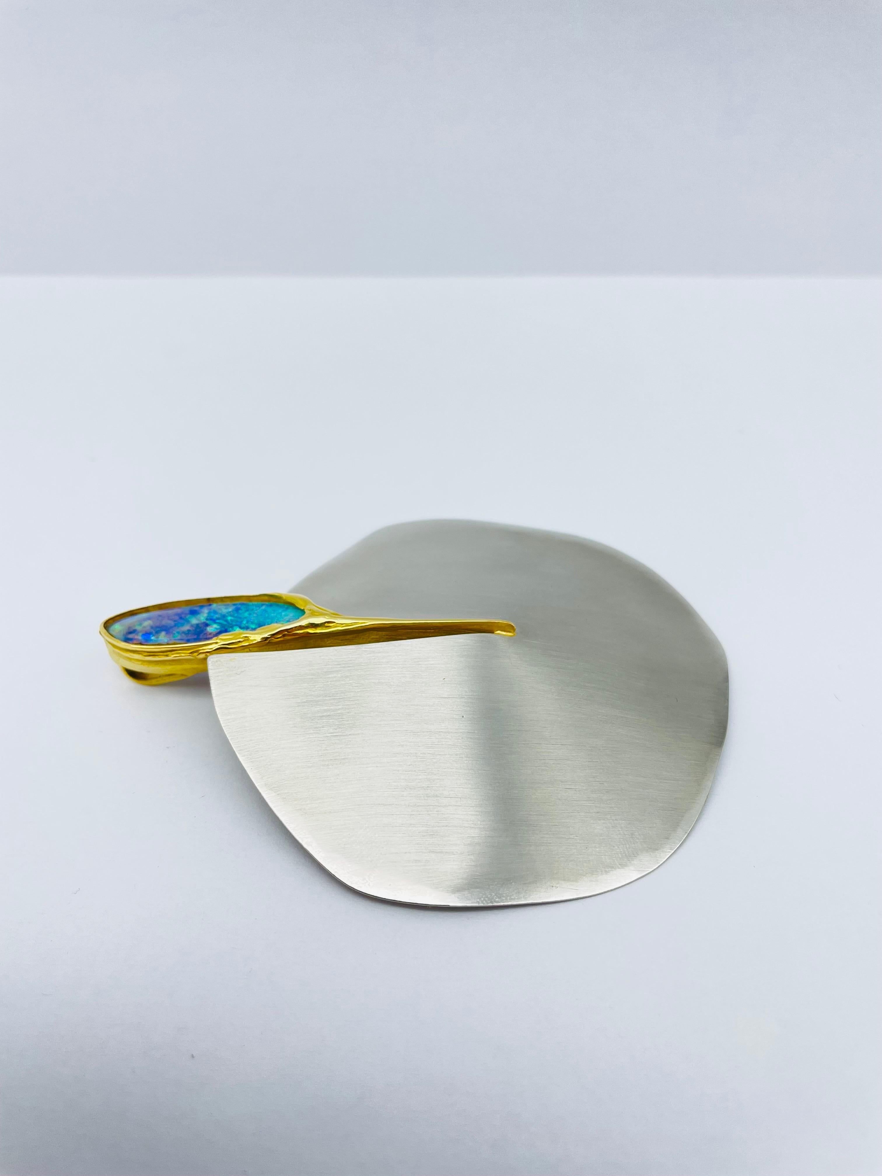 Bicolor Platinum/18k Gold Brooch-Pendant with Australian Opal, Unique For Sale 4
