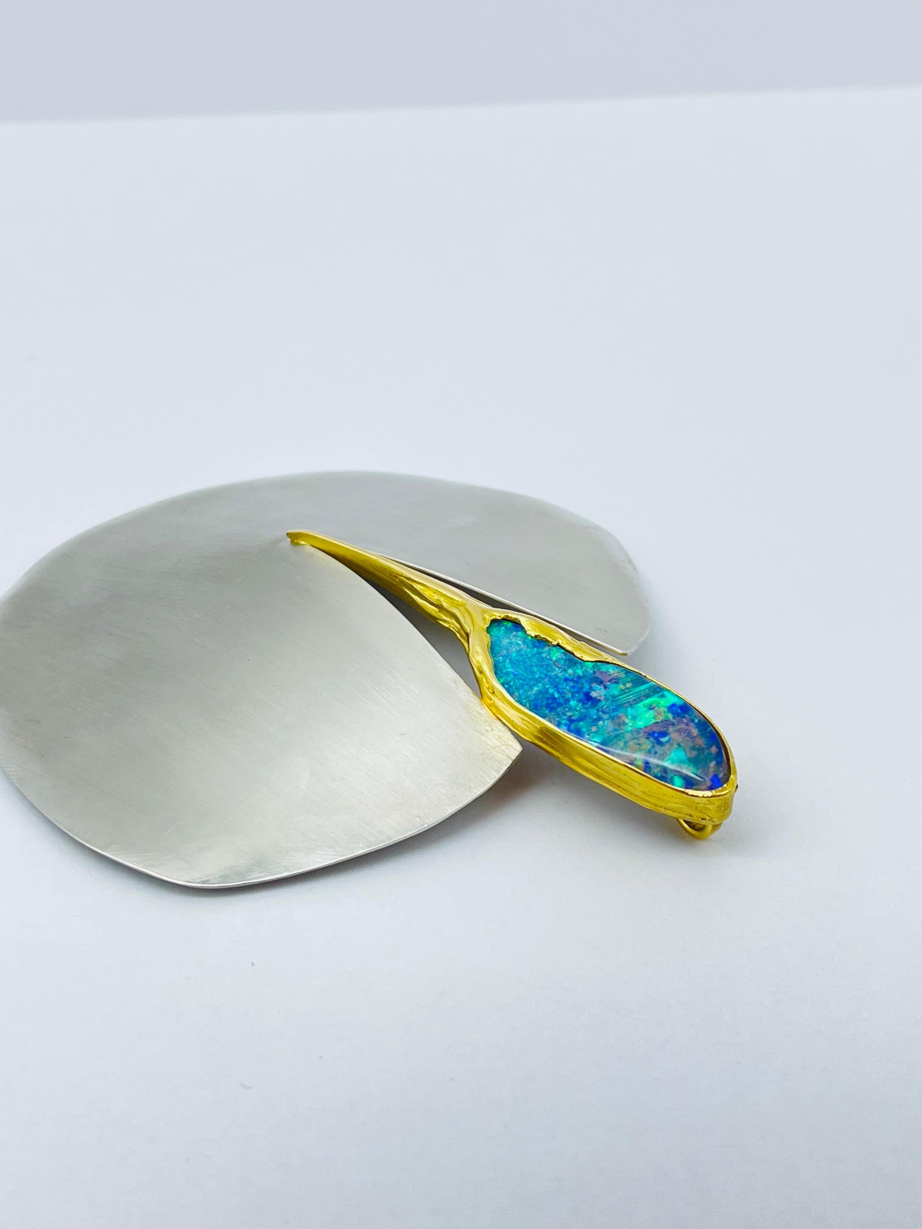 Bicolor Platinum/18k Gold Brooch-Pendant with Australian Opal, Unique For Sale 5